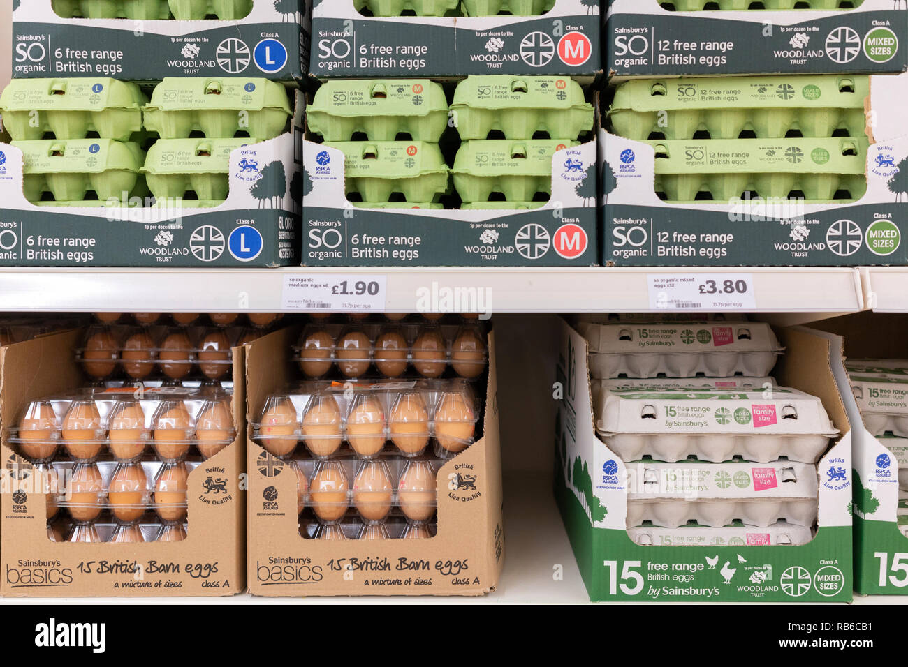 Eggs on sale at a Sainsburys supermarket Stock Photo