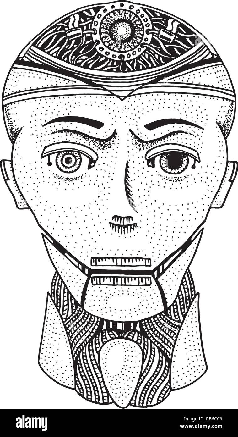 half robot face drawing