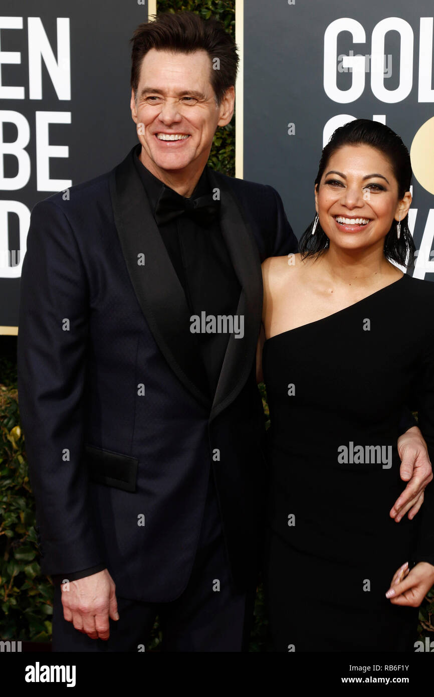 Beverly Hills, USA. 06th Jan, 2019. Jim Carrey and Ginger Gonzaga attending the 76th Annual