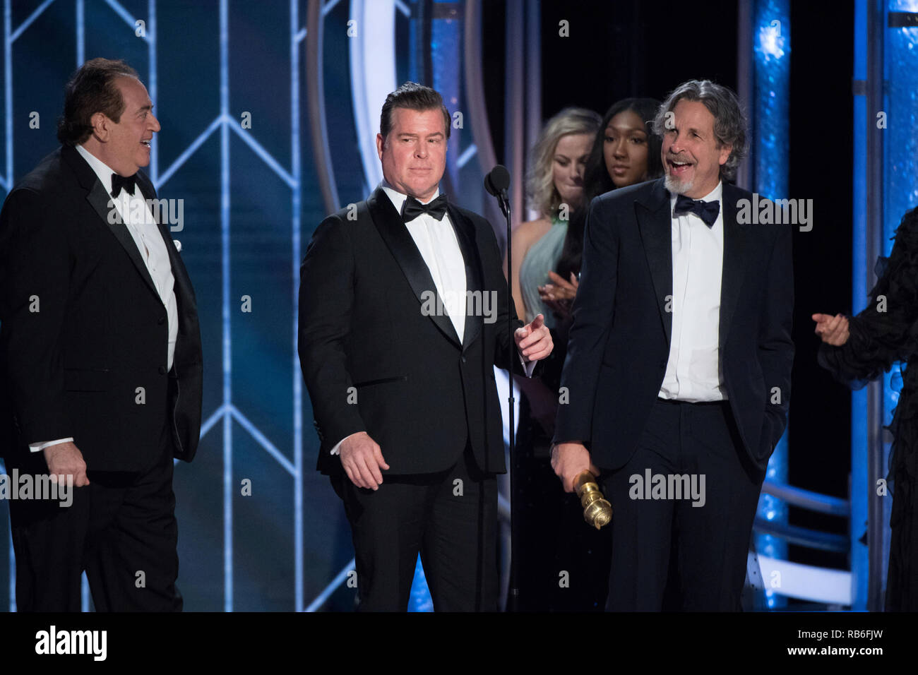 Beverly Hills, USA. 06th Jan, 2019. The Golden Globe is awarded to Nick Vallelonga, Brian Currie, and Peter Farrelly for BEST SCREENPLAY - MOTION PICTURE for 'Green Book' at the 76th Annual Golden Globe Awards at the Beverly Hotel in Beverly Hills, CA on Sunday, January 6, 2019. Credit: PictureLux/The Hollywood Archive/Alamy Live News Stock Photo