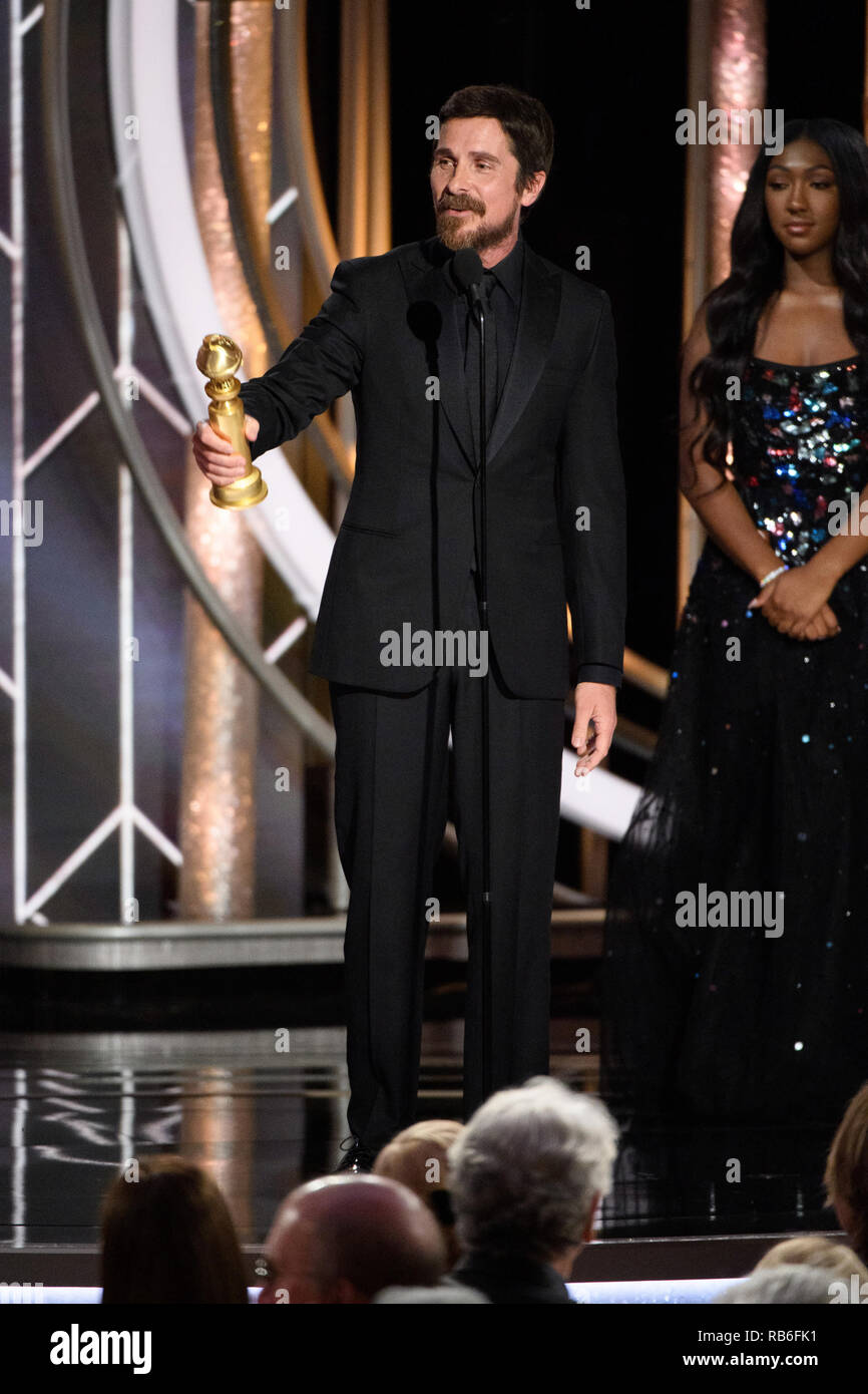 Beverly Hills, USA. 06th Jan, 2019. Christian Bale accepts the Golden