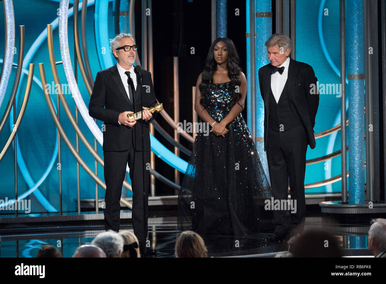 Beverly Hills, USA. 06th Jan, 2019. The Golden Globe is awarded to Alfonso Cuarón for BEST DIRECTOR - MOTION PICTURE for 'Roma' at the 76th Annual Golden Globe Awards at the Beverly Hilton in Beverly Hills, CA on Sunday, January 6, 2019. Credit: PictureLux/The Hollywood Archive/Alamy Live News Stock Photo