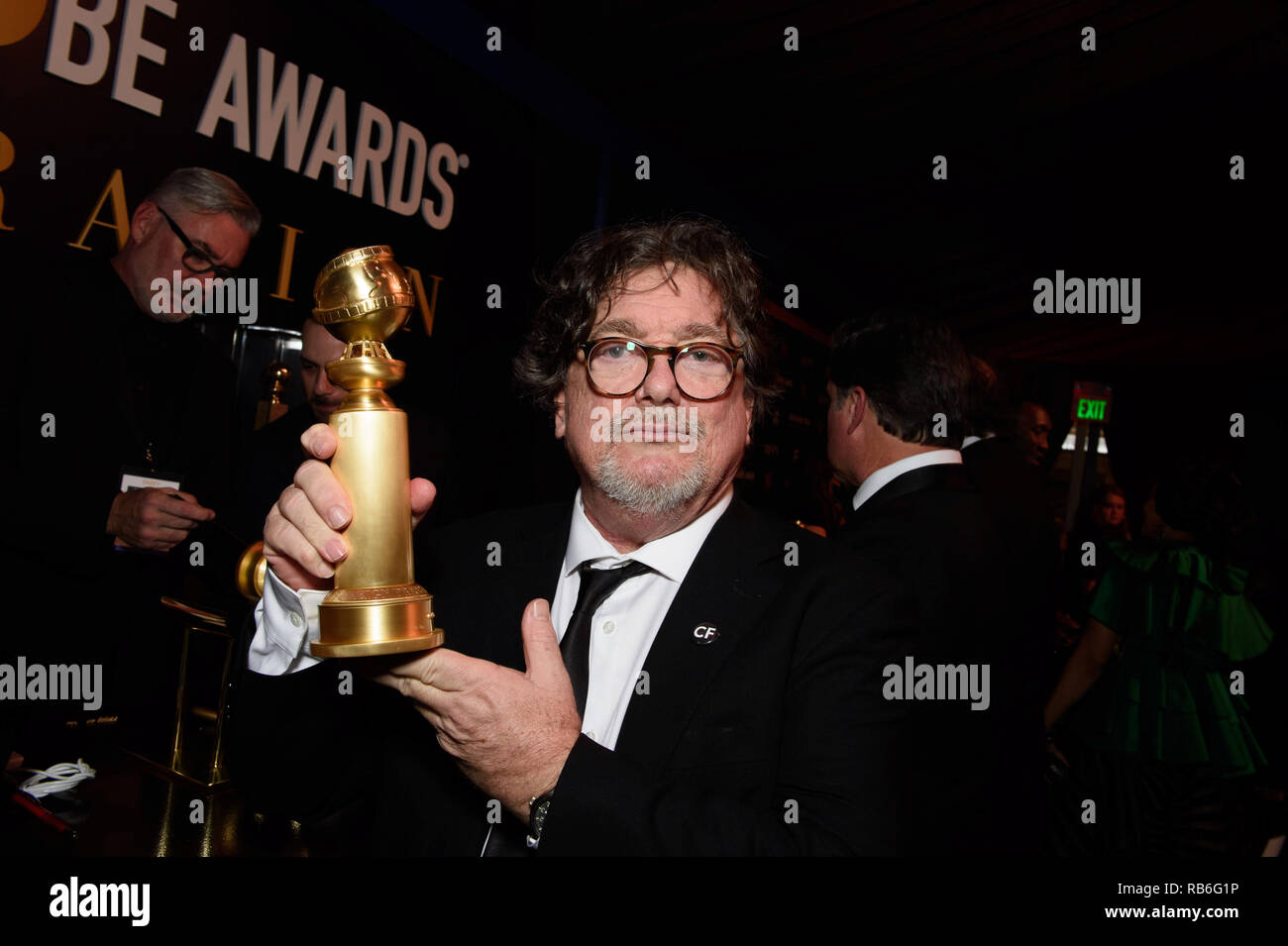 Beverly Hills, USA. 06th Jan, 2019. After winning the Golden Globe for BEST MOTION PICTURE - COMEDY OR MUSICAL for 'Green Book', Charles B. Wessler poses with his award backstage at the 76th Annual Golden Globe Awards at the Beverly Hilton in Beverly Hills, CA on Sunday, January 6, 2019. Credit: PictureLux/The Hollywood Archive/Alamy Live News Stock Photo