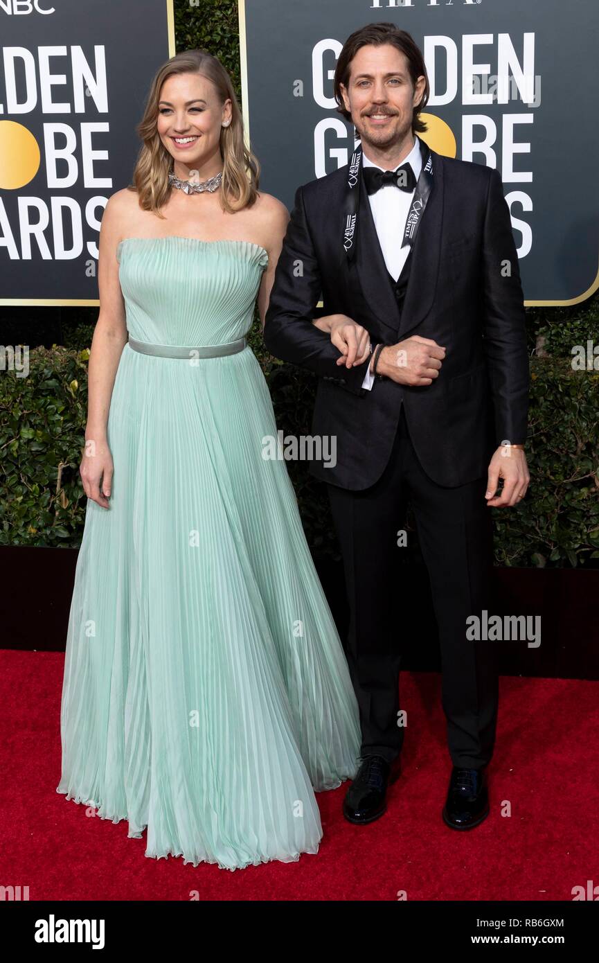 Yvonne Strahovski and Tim Loden attend the 76th Annual Golden Globe Awards, Golden Globes, at Hotel Beverly Hilton in Beverly Hills, Los Angeles, USA, on 06 January 2019. | usage worldwide Stock Photo