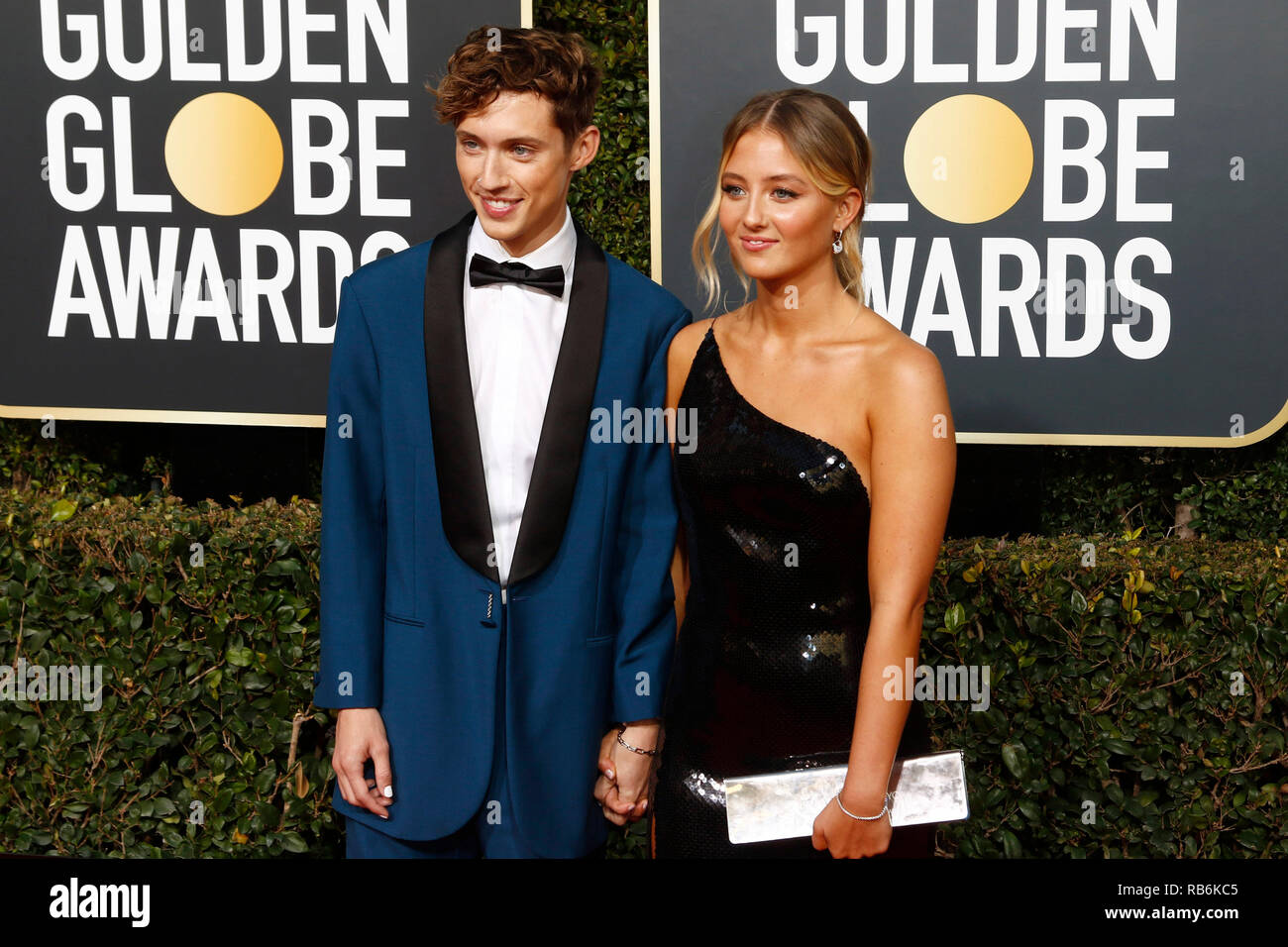 Troye Sivan and Sage Mellet attending the 76th Annual Golden Globe Awards at the Beverly Hilton Hotel on January 6, 2019. Stock Photo
