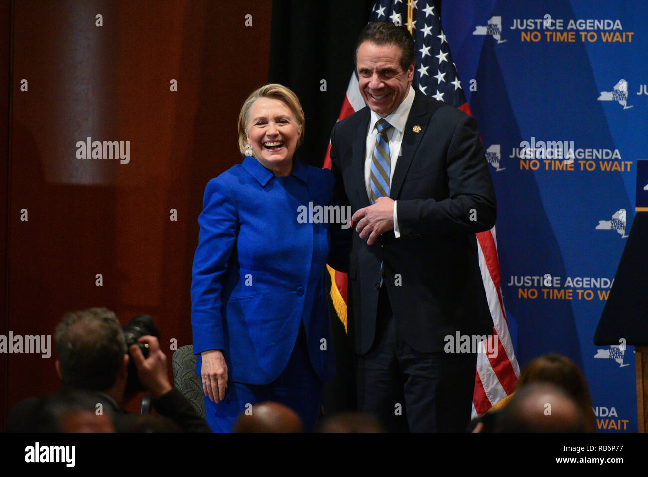 New York, USA. 7th January, 2019. Hillary Clinton and Andrew Cuomo speak about Reproductive Justice at Barnard College in New York. Credit: Erik Pendzich/Alamy Live News Stock Photo