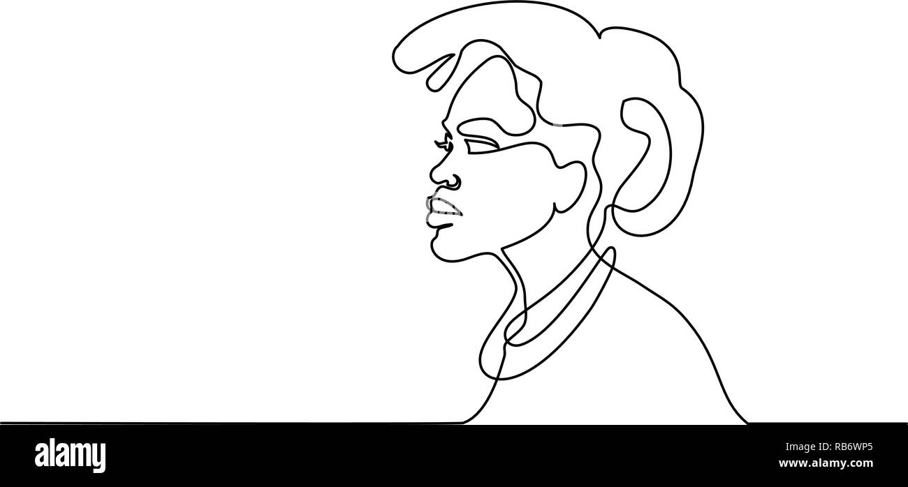 Continuous one line drawing. Abstract portrait of pretty young woman African ethnicitiy. Vector illustration Stock Vector