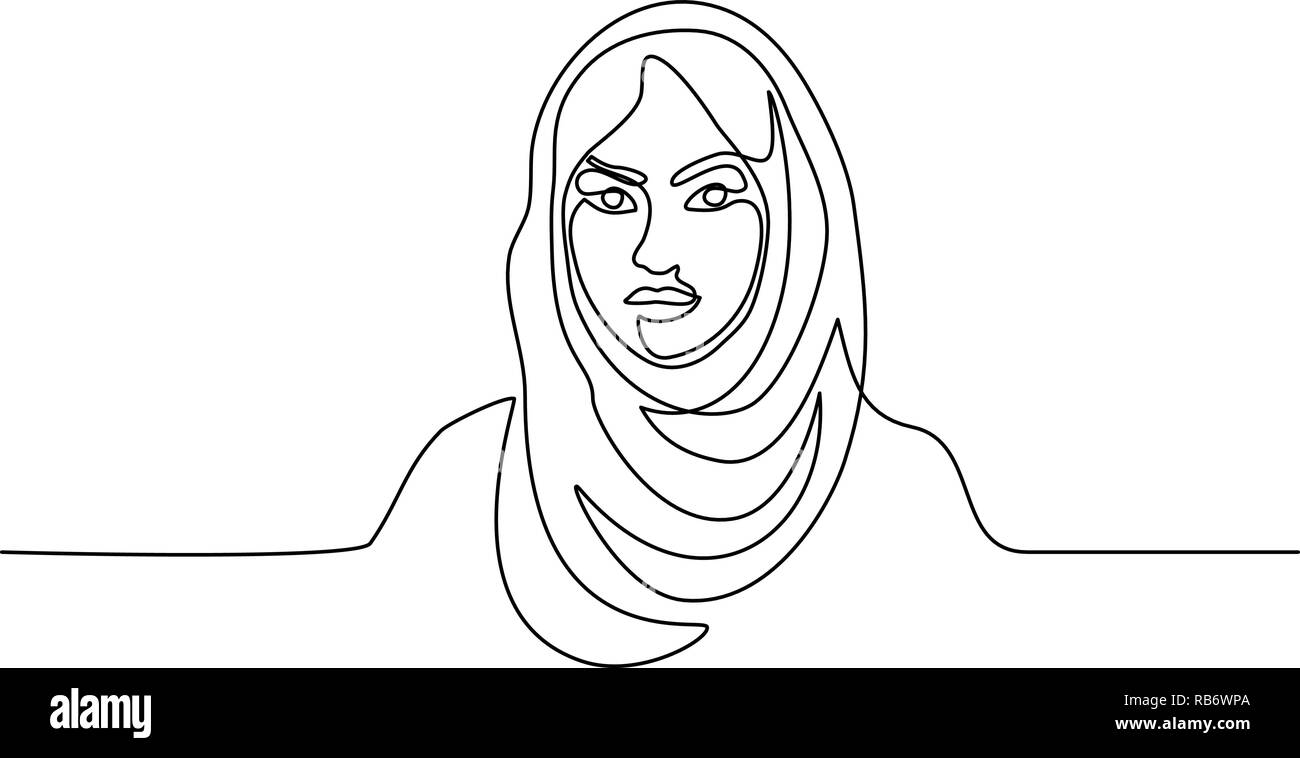 Continuous one line drawing. Abstract portrait of pretty young woman Arab nationality. Vector illustration Stock Vector