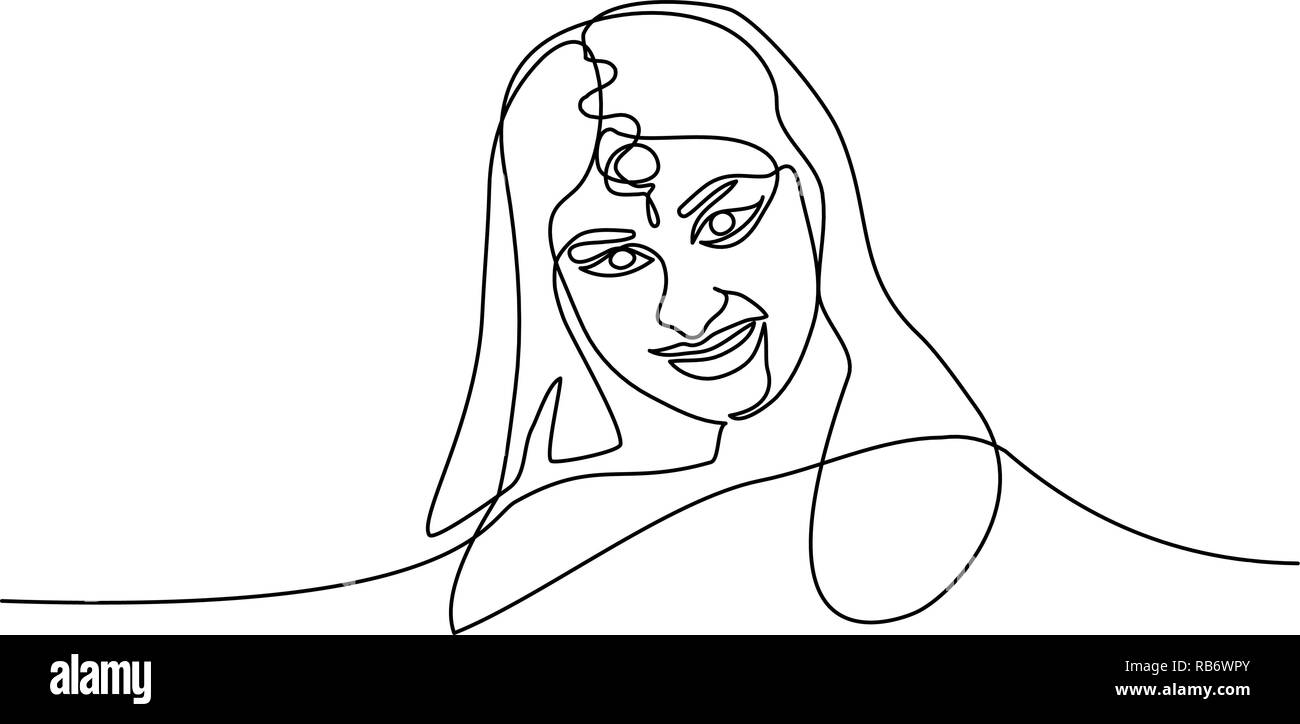 Continuous one line drawing. Abstract portrait of pretty young woman of Indian nationality. Vector illustration Stock Vector