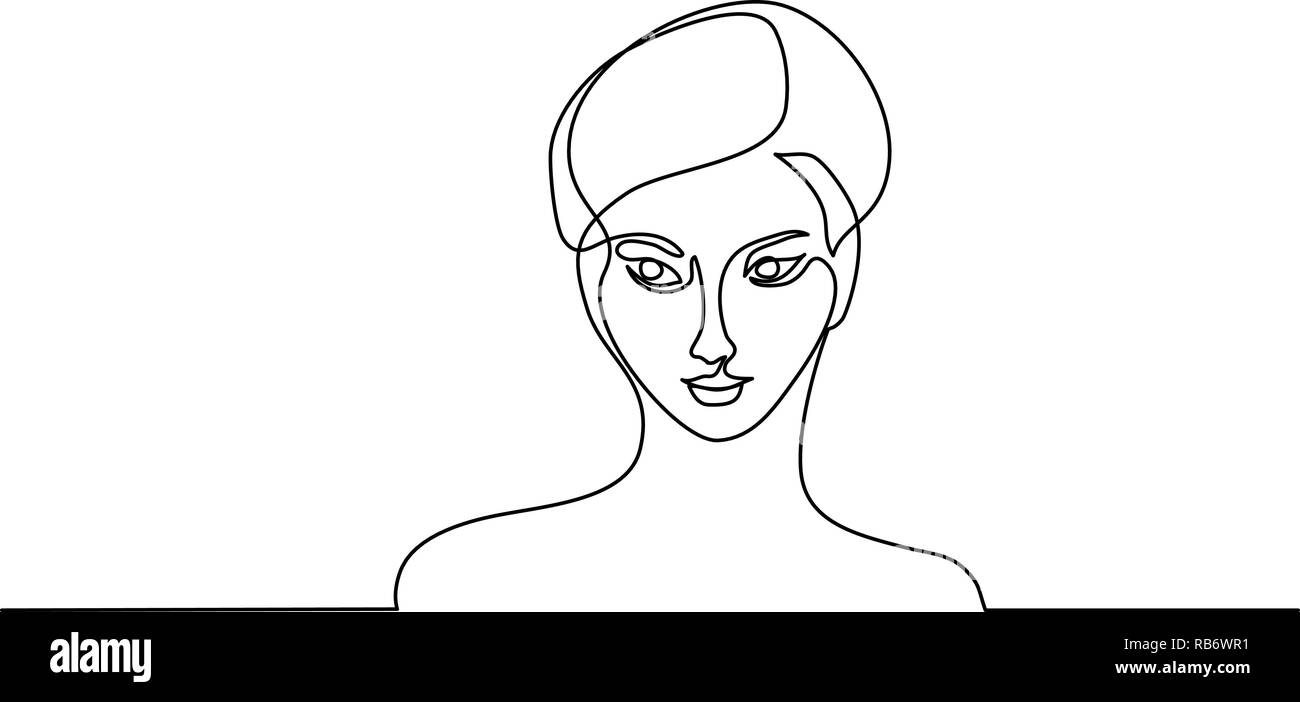 Continuous one line drawing. Abstract portrait of pretty young woman of Japanese nationality. Vector illustration Stock Vector