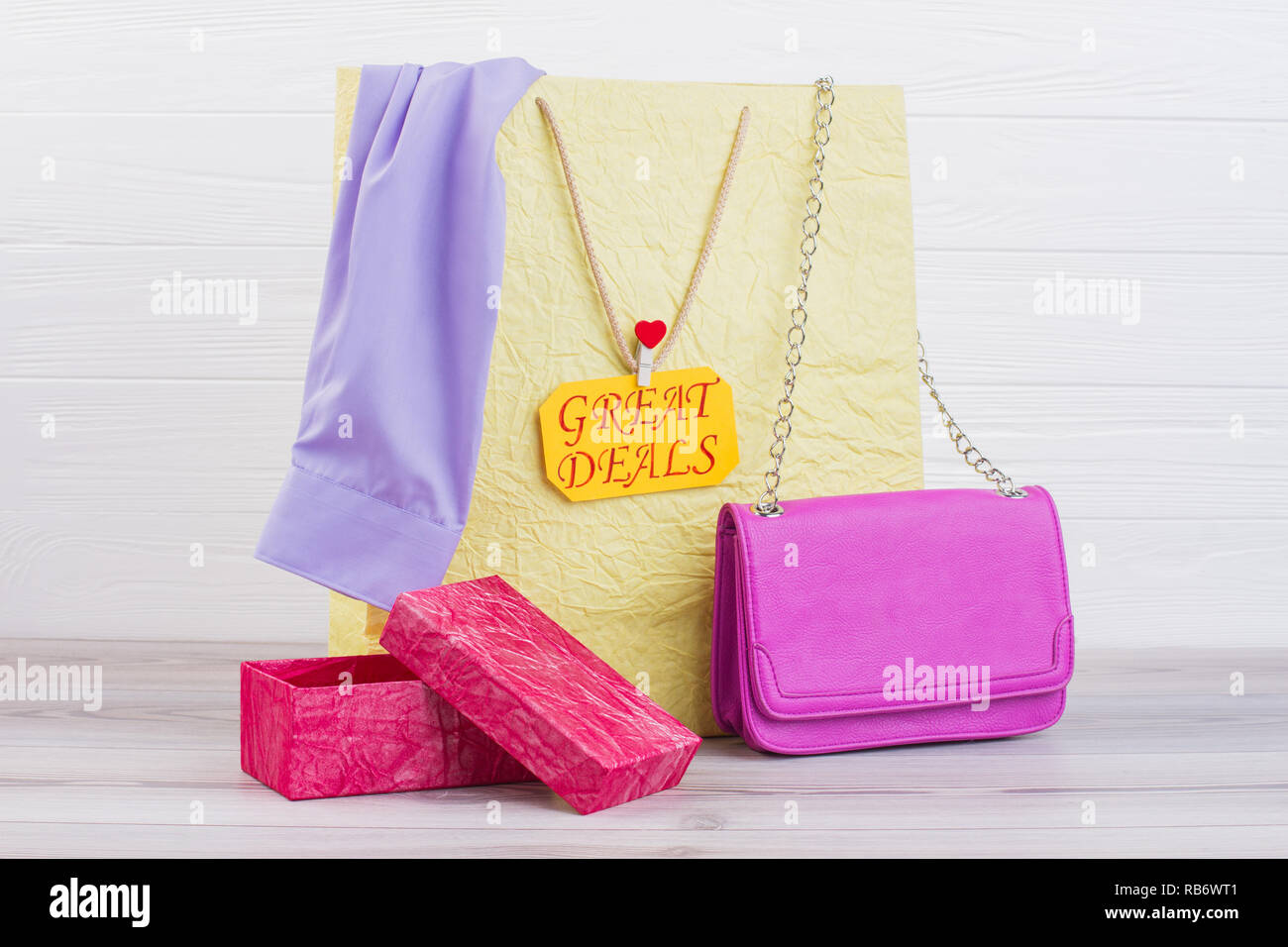Paper Shopping Bag With Womens Clothes Yellow Carrier Bag Gift