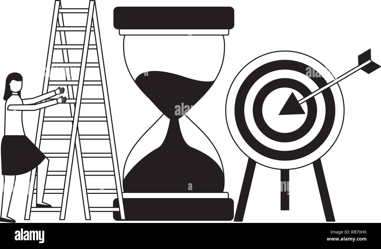 business woman with hourglass target and stairs Stock Vector Image ...