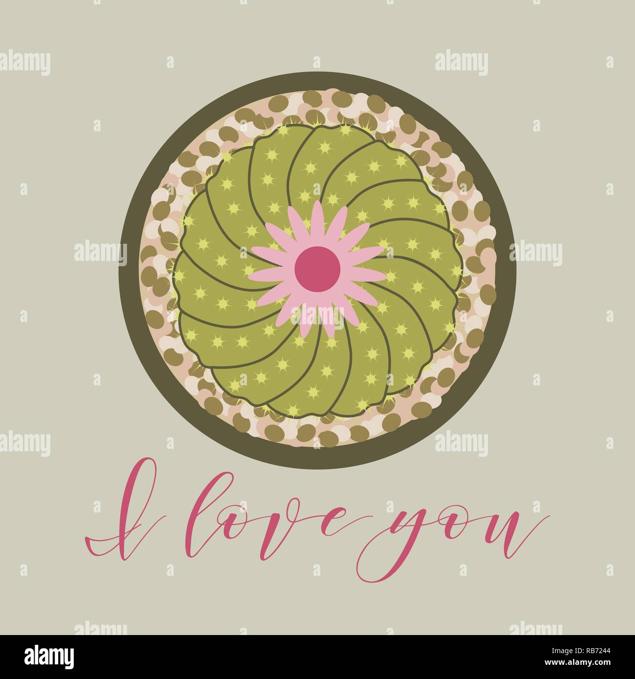 Vector illustration with blooming cactus and inscription I love you ...