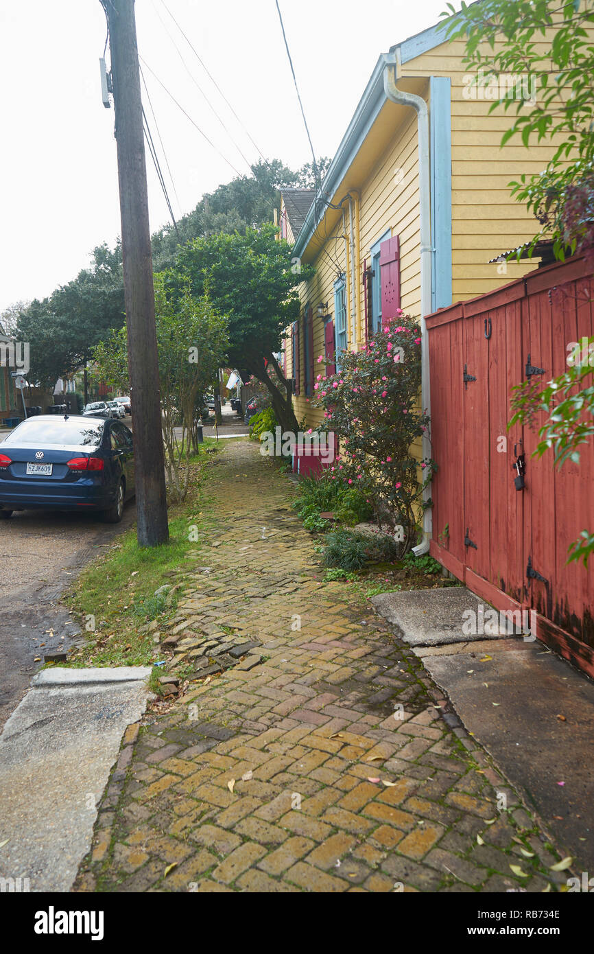 Street in New Orleans Bywater neighborhood. Stock Photo