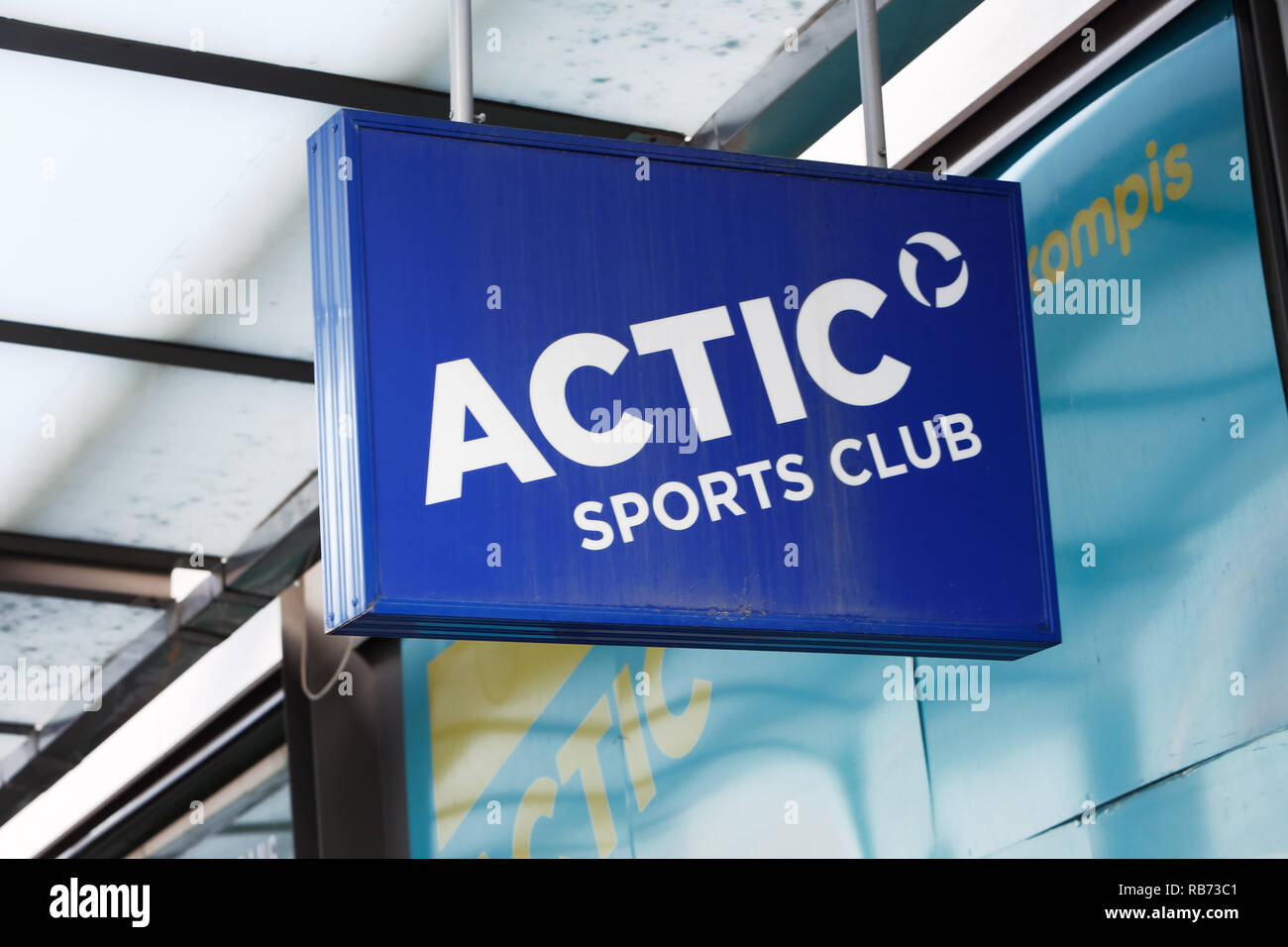 Solna, Sweden - December 28, 2018: Actic sports club fitness center sign at Solna business park. Stock Photo