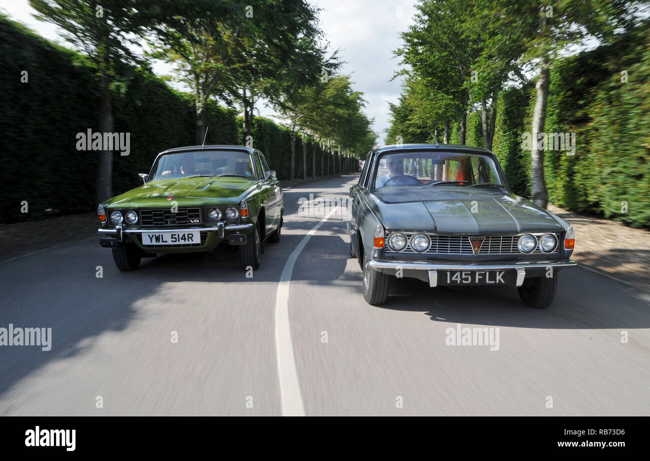 first and last Rover P6s - very early press car 2000 and one of the final built 3500S cars registered in 1977 after production finished Stock Photo