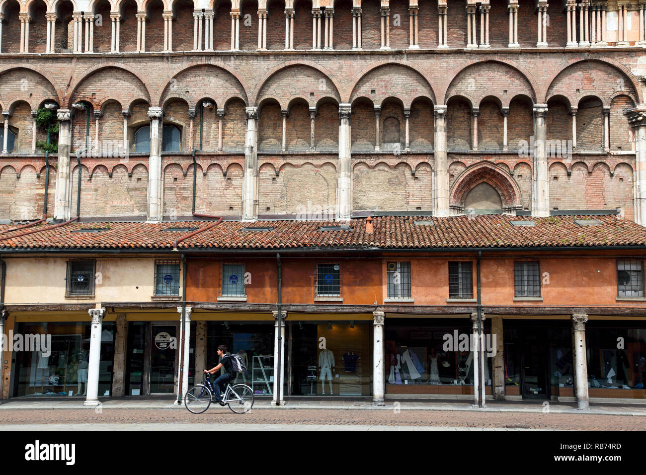 Historic buildings in Piazza Trento Trieste in Ferrara Italy. Stock Photo