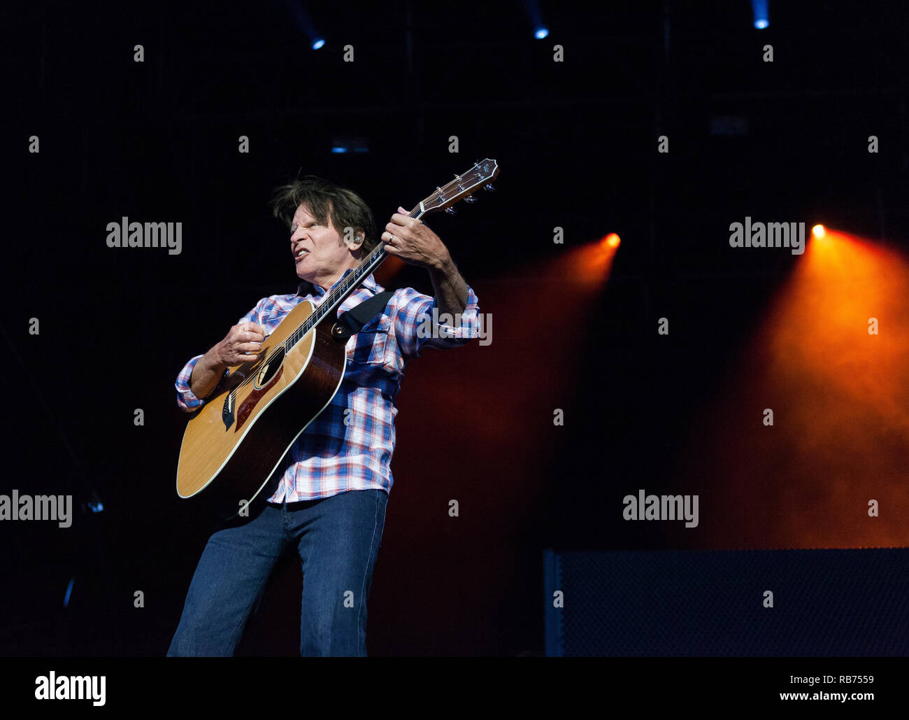 The American singer, songwriter and musician John Fogerty performs a live concert at the Danish music festival Jelling Festival 2014. John Fogerty is previously known as the singer and lead guitarist for the band Creedence Clearwater Revival. Denmark, 31/05 2014. EXCLUDING DENMARK. Stock Photo