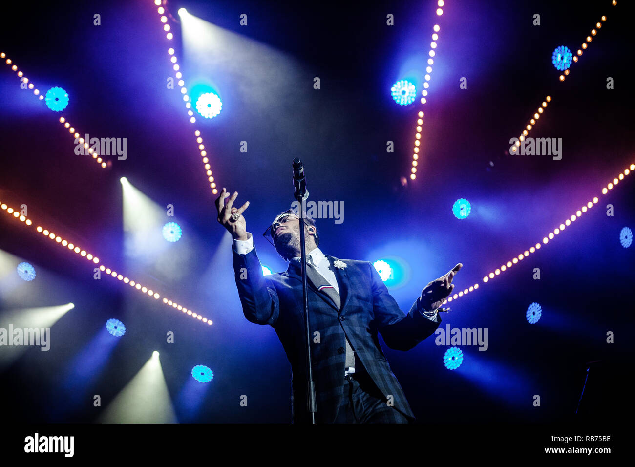 The Swedish singer, musicians and songwriter Kim Cesarion performs a live concert at the Danish music festival Skanderborg Festival 2014 / Smukfest. Denmark, 07/08 2014. EXCLUDING DENMARK. Stock Photo