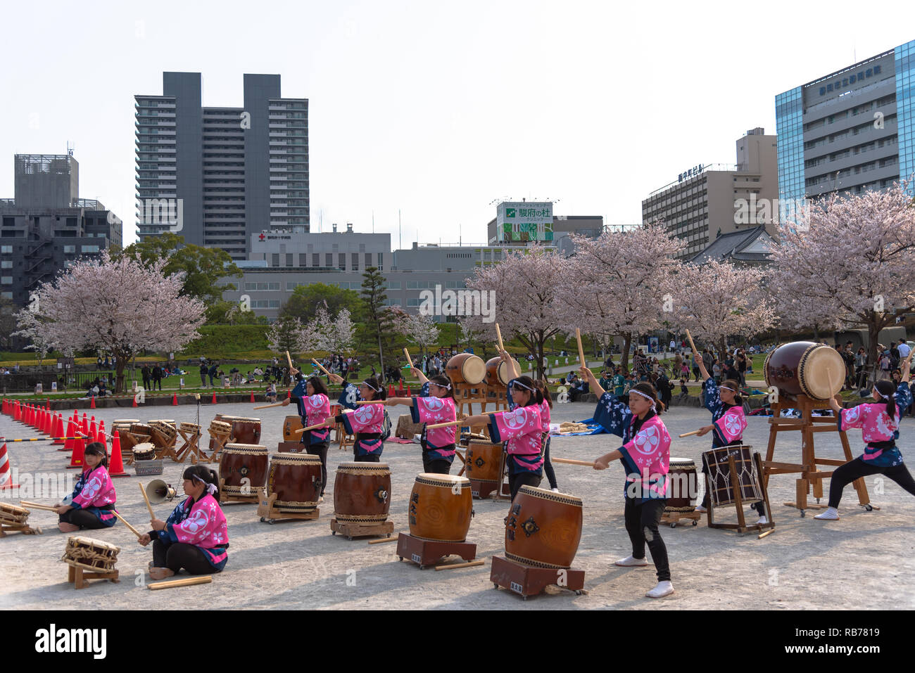 Shizuoka Festival ( Shizuoka Matsuri ) with Cherry blossoms, Shizuoka, Japan. Stock Photo