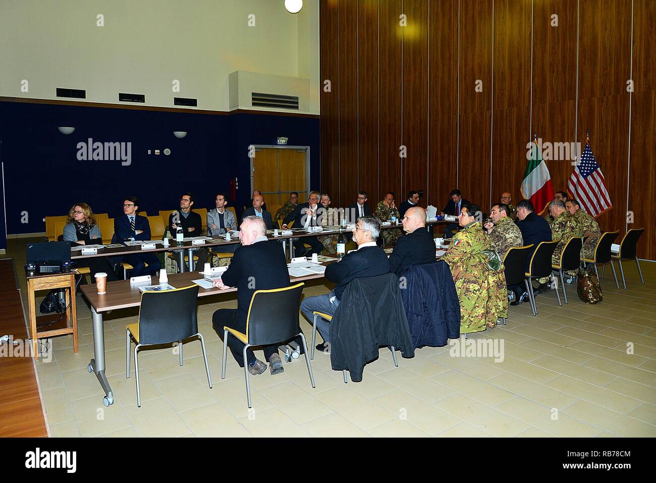 Members of United States Army, the Italian army, Italian authorities and Italian civilians from COMIPAR (Environmental Protection Committee) on Infrastructures Program USA Garrison Italy, Projects Fiscal Year 17 at Caserma Del Din in Vicenza, Italy, Dec. 13, 2016. Stock Photo
