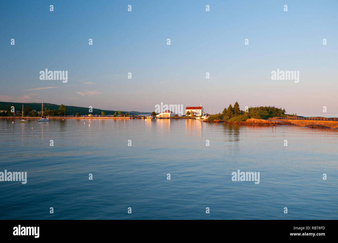 The Harbor of Grand Marias, Minnesota in the Evening Stock Photo