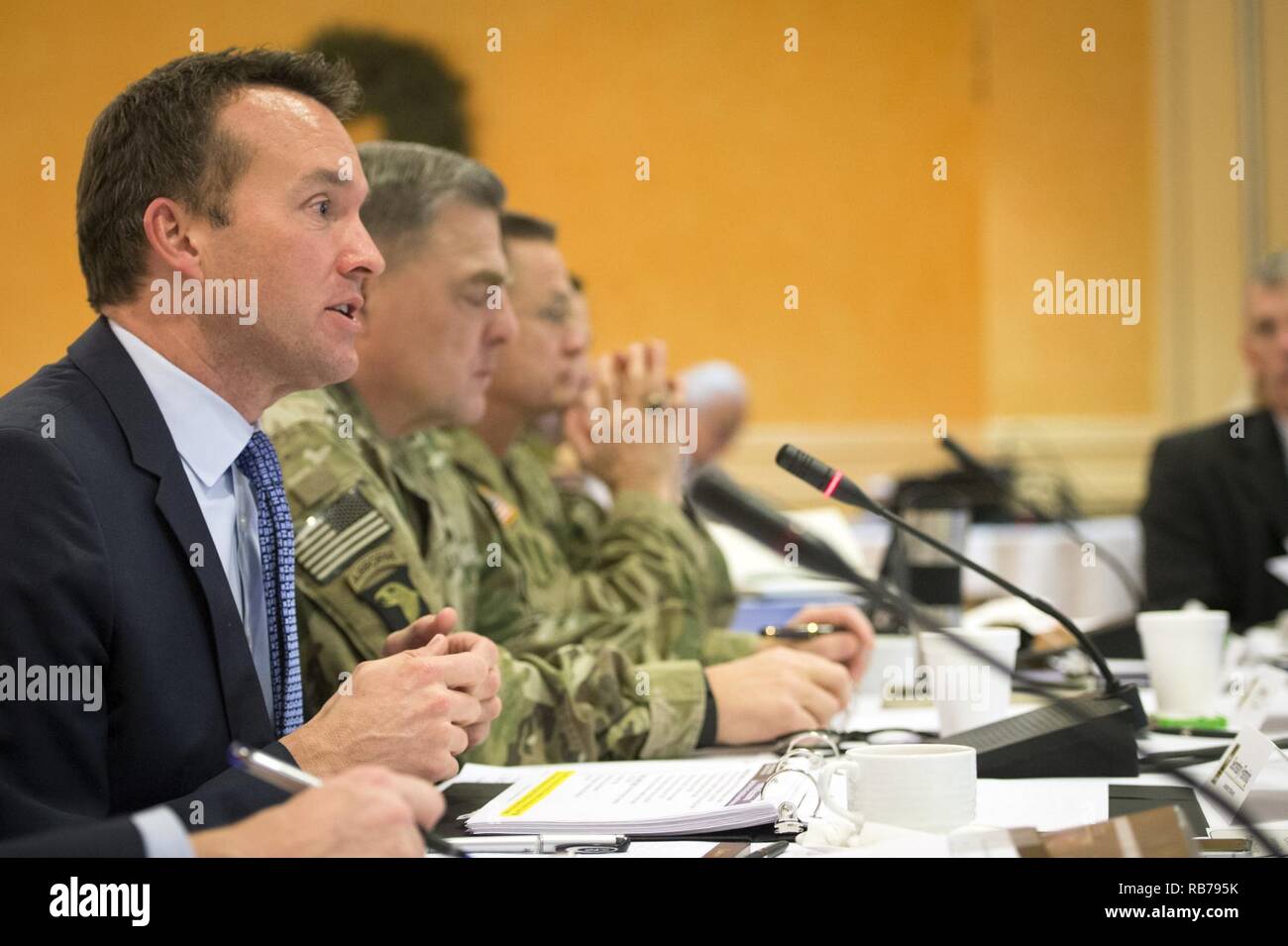 Secretary of the Army Eric Fanning delivers opening remarks during this  year's (POM) meeting. U.S. Army Program Objective Memorandum (POM) meeting  - Program Analysis and evaluation (PA&E) - Joint Base Myer-Henderson Hall,