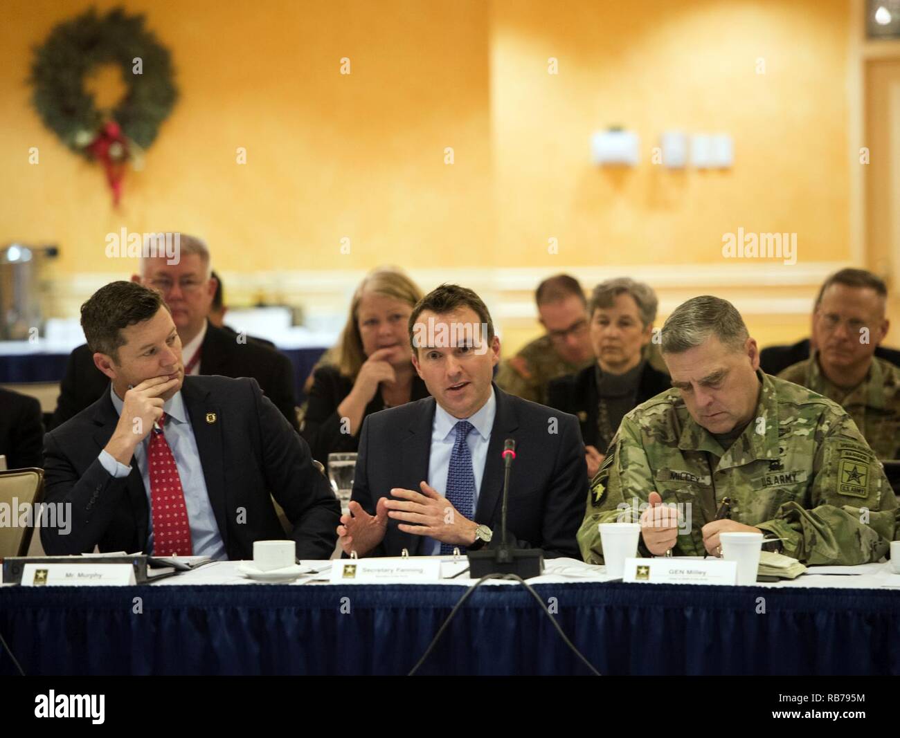 Secretary of the Army Eric Fanning delivers opening remarks during this year's (POM) meeting. U