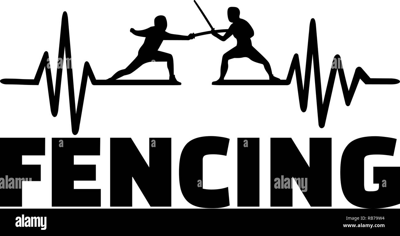 Heartbeat pulse line with two fencer and word Stock Photo