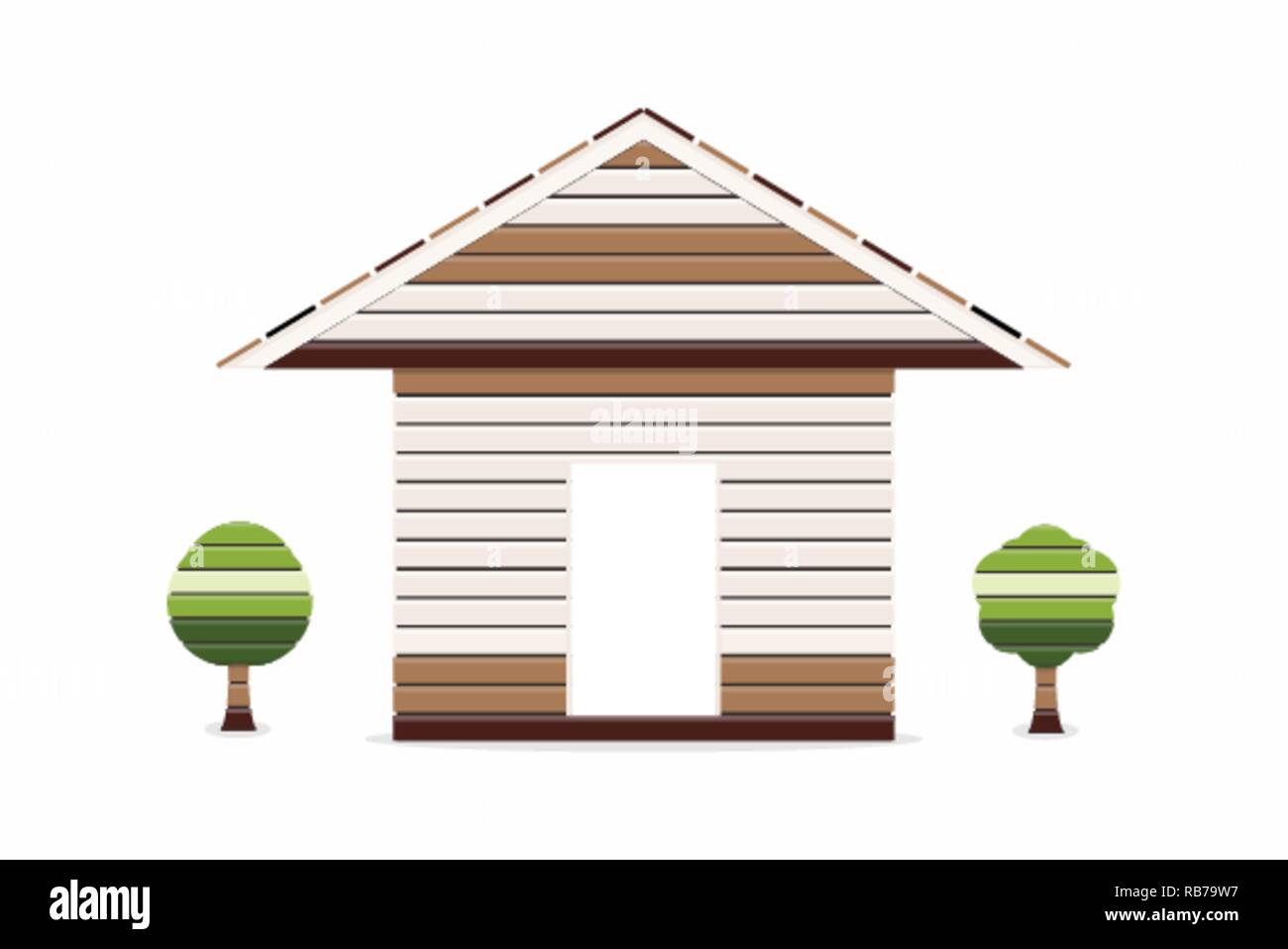 Wooden house with small tree on white background, vector illustration ...