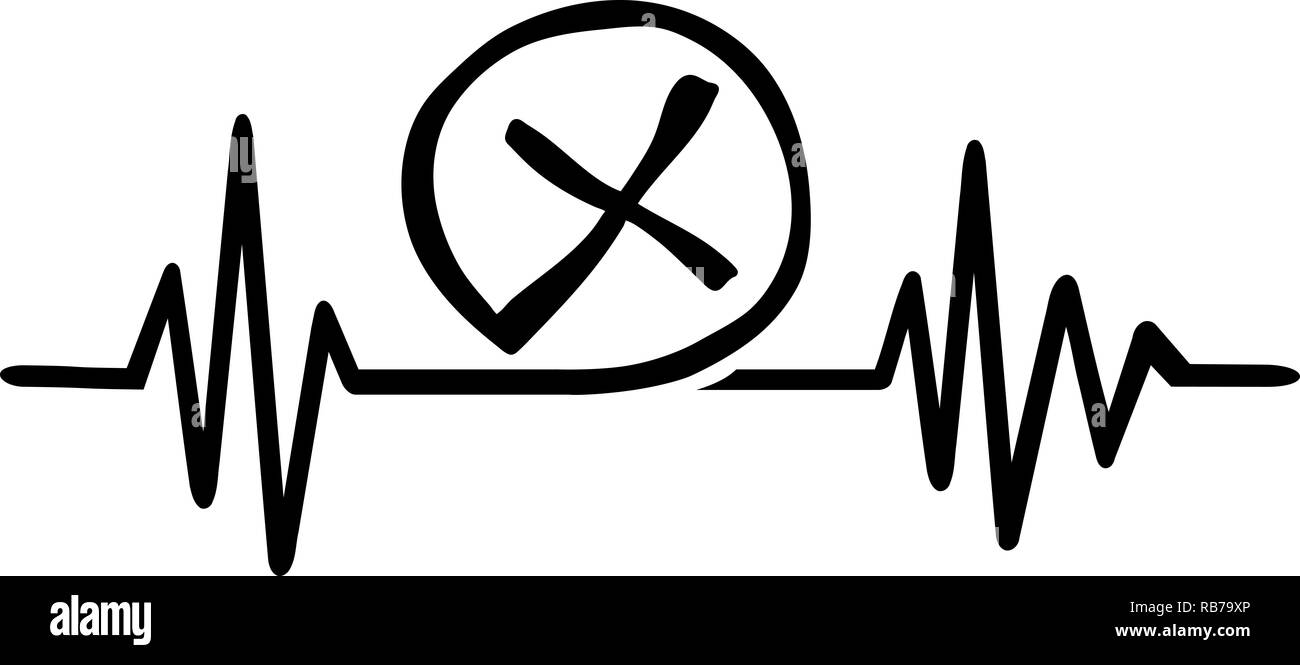 Heartbeat pulse line with geocaching sign Stock Photo