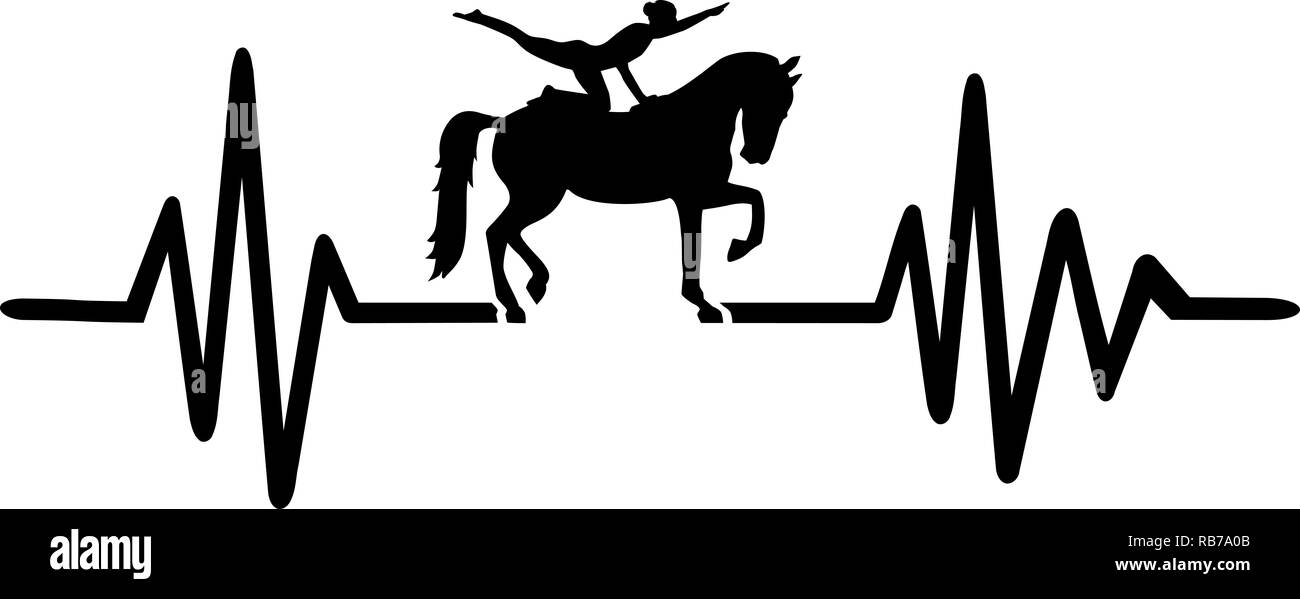 Heartbeat pulse line with horse and acrobat on horseback Stock Photo