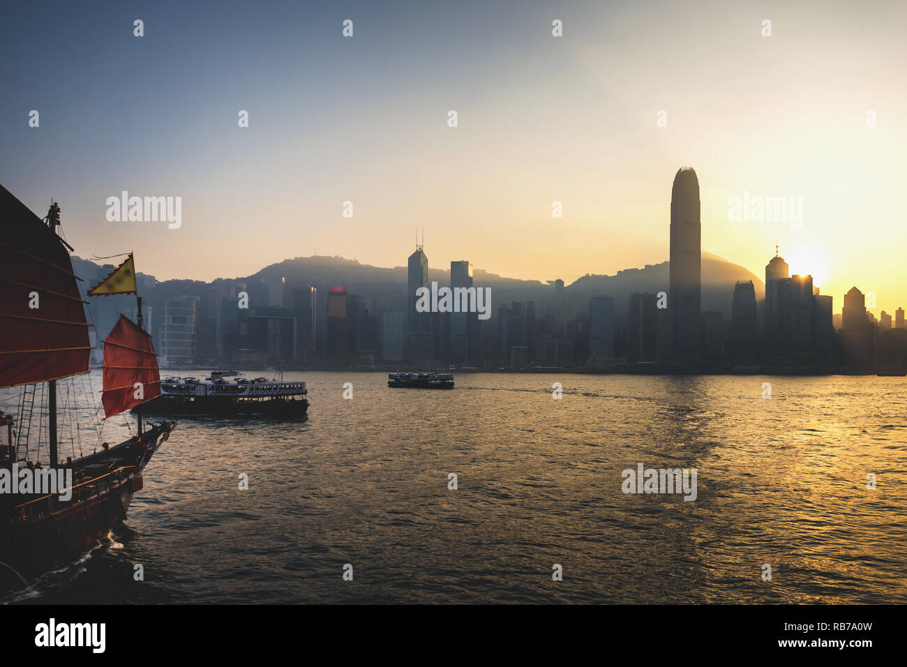 Hong Kong Victoria Harbour view with sunset Stock Photo - Alamy