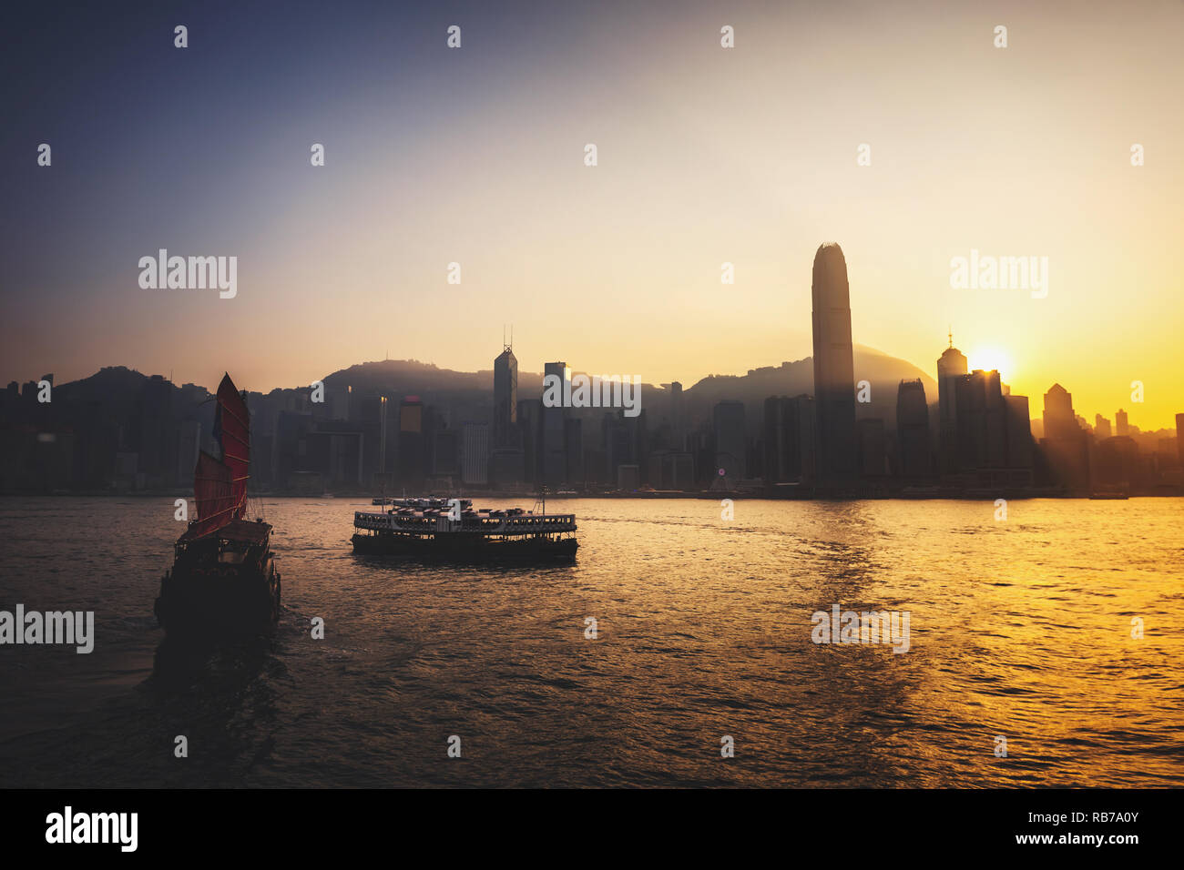 Hong Kong Victoria Harbour view with sunset Stock Photo - Alamy