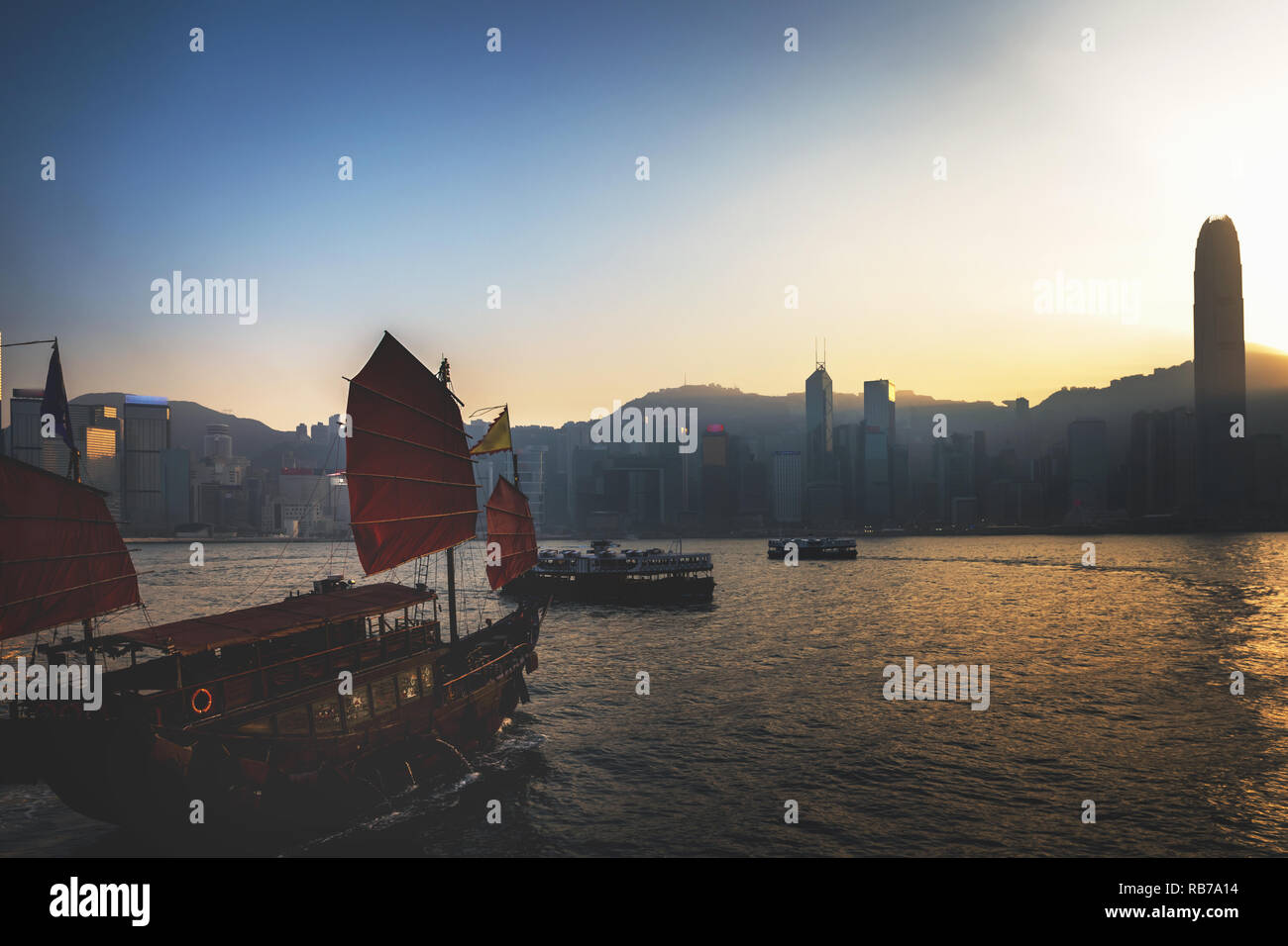 Hong Kong Victoria Harbour view with sunset Stock Photo - Alamy