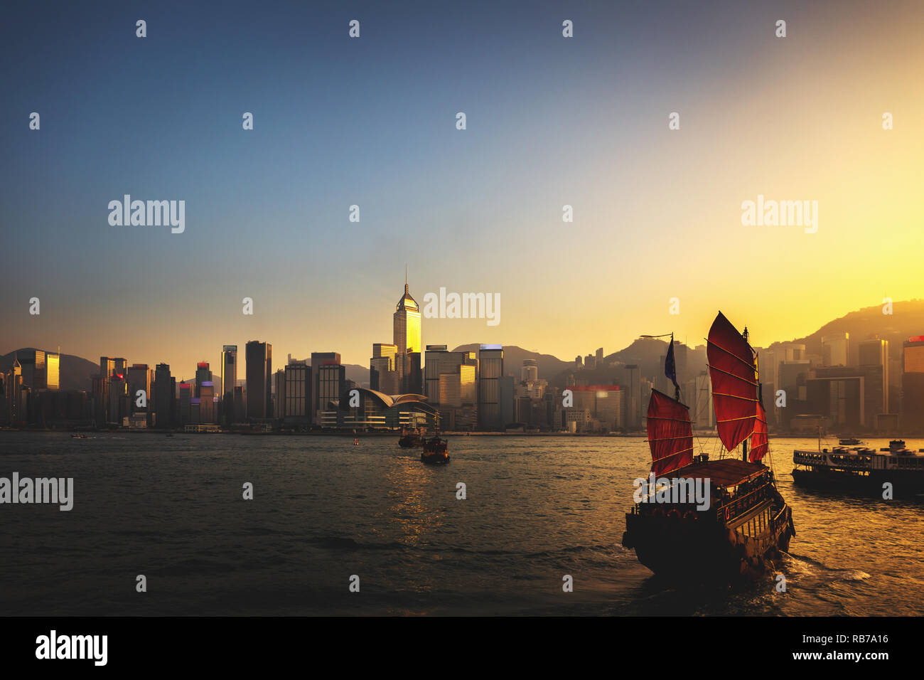Hong Kong Victoria Harbour view with sunset Stock Photo - Alamy
