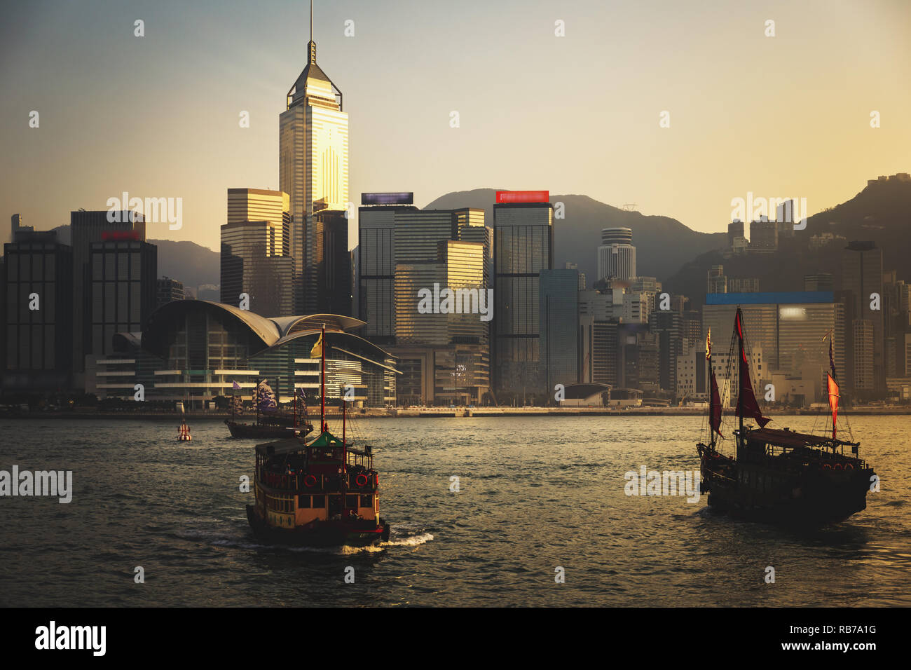 Hong Kong Victoria Harbour view with sunset Stock Photo - Alamy