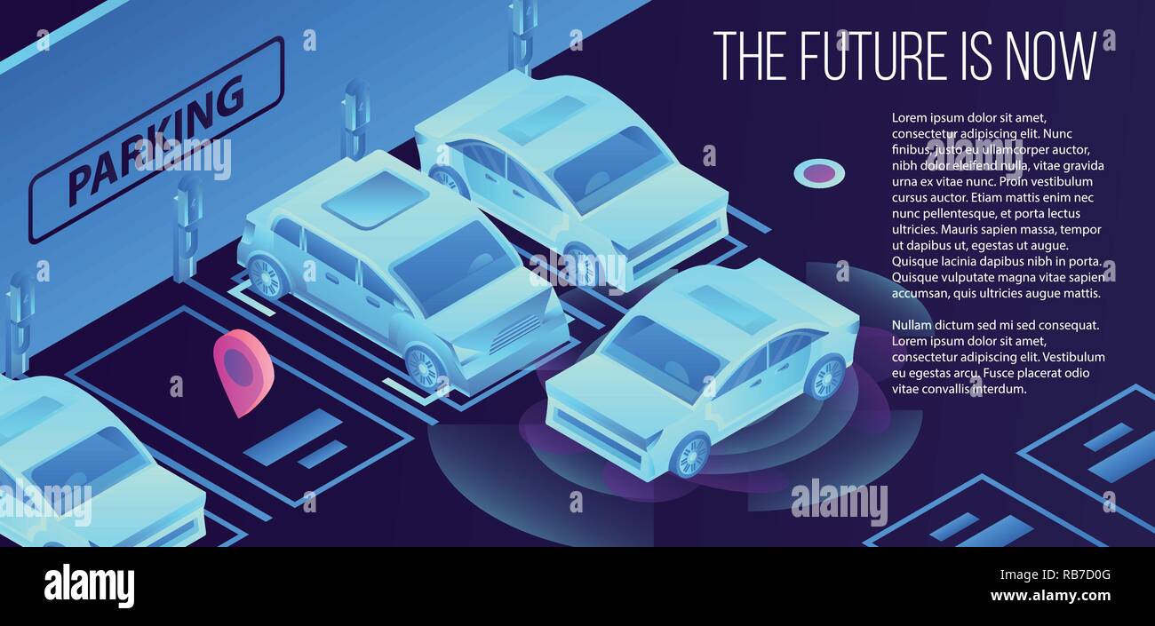 Future smart parking banner, isometric style Stock Vector