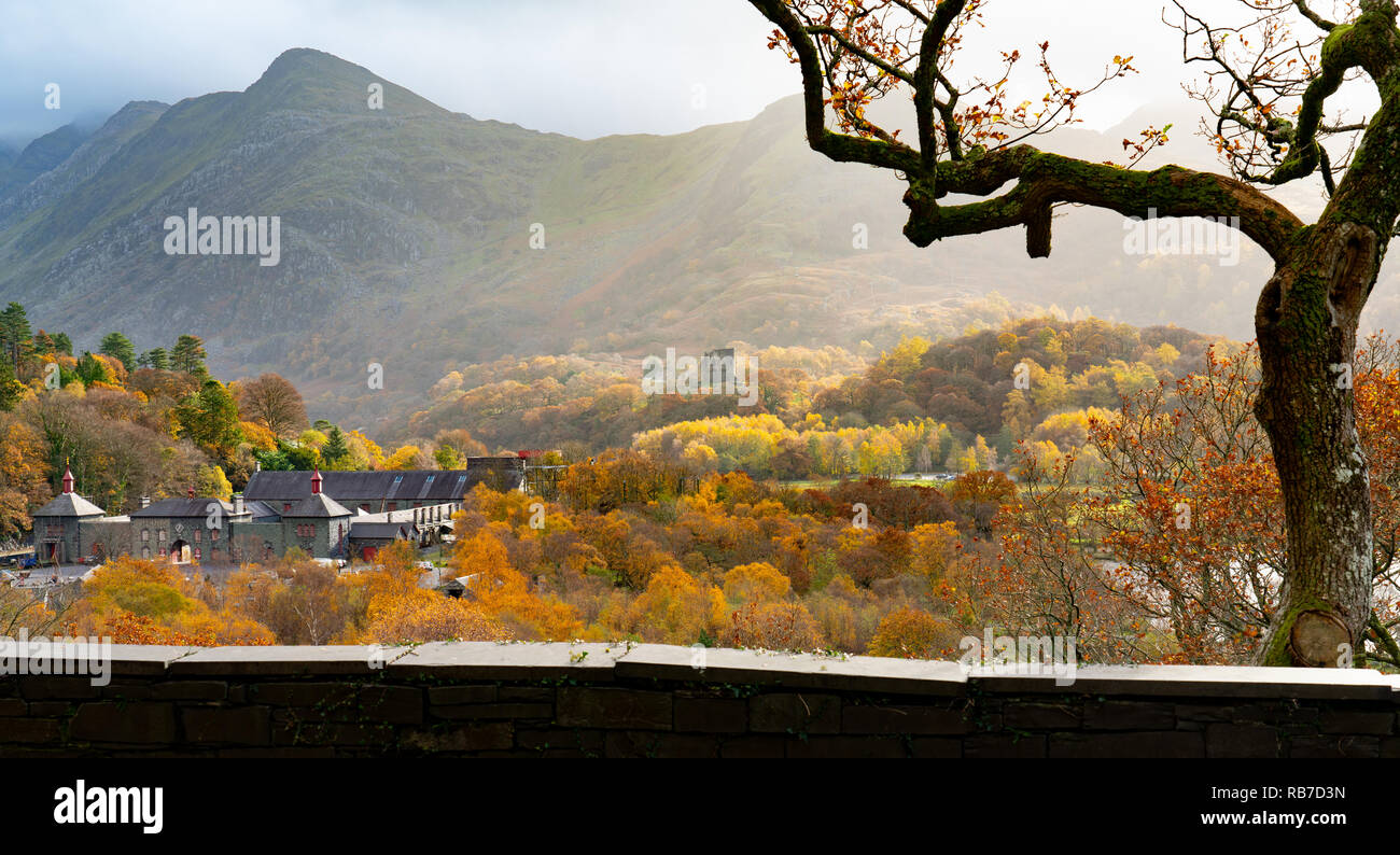 The National Slate Museum of Wales, and Dolbadarn Castle, Llanberis, Gwynedd, North Wales. Taken in November 2018. Stock Photo