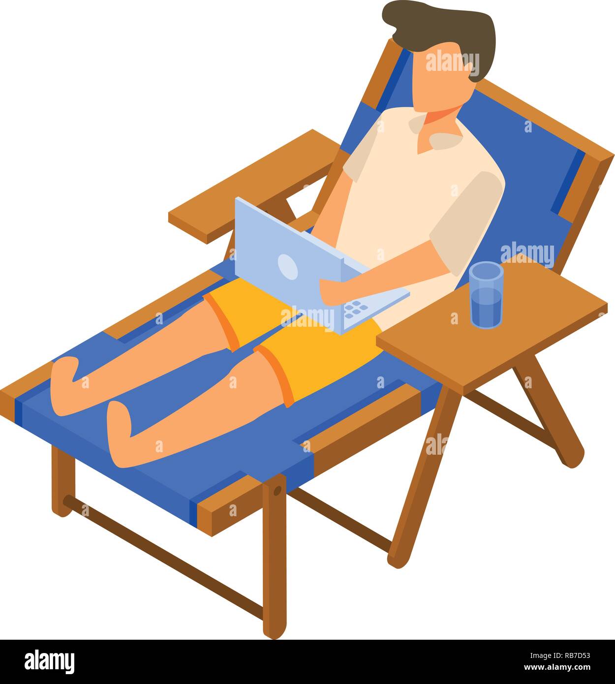 Freelancer on deck chair icon, isometric style Stock Vector