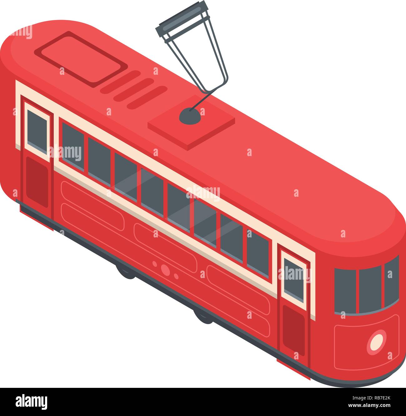 Red tram car icon, isometric style Stock Vector