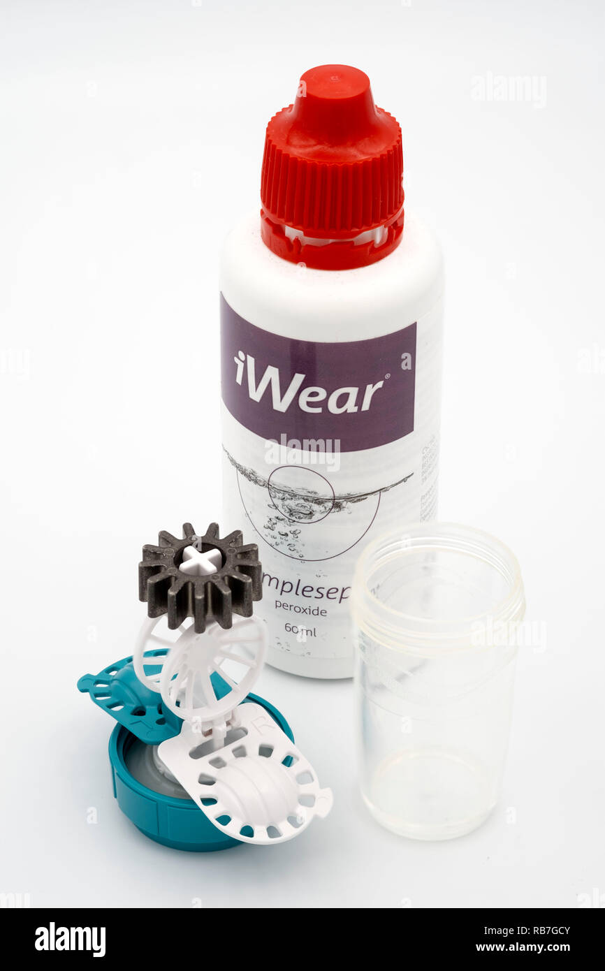 Close up of iWear peroxide based contact lens cleaning solution cut out