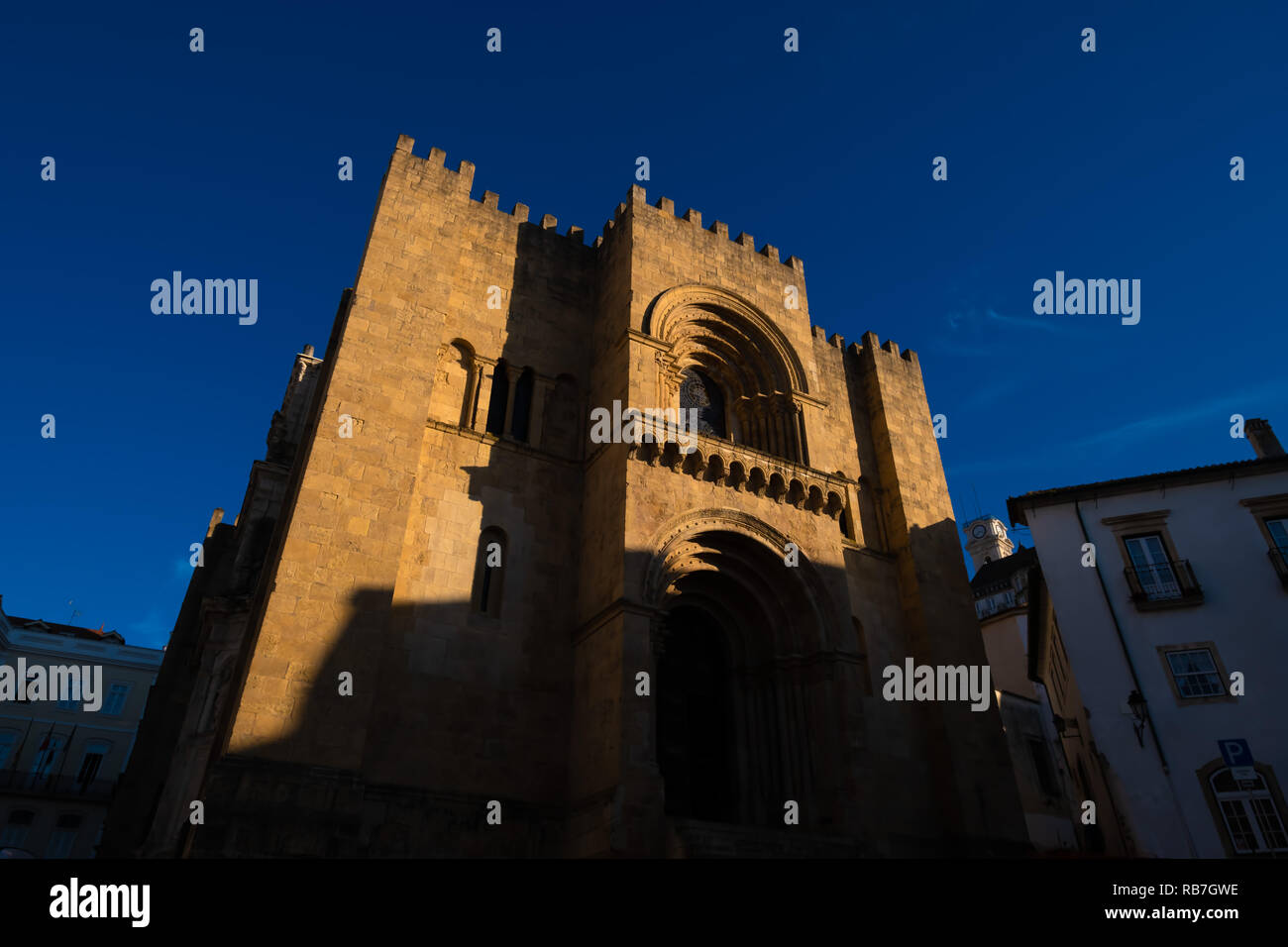 Frontal view of the Sé Velha romanic cathedral in Coimbra, Portugal, Europe Stock Photo