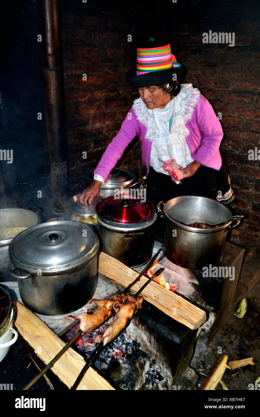 Grilled Cuy - Peasant community restaurant - Llanganuco lagoons  - National park HUASCARAN. Department of Ancash.PERU             Stock Photo