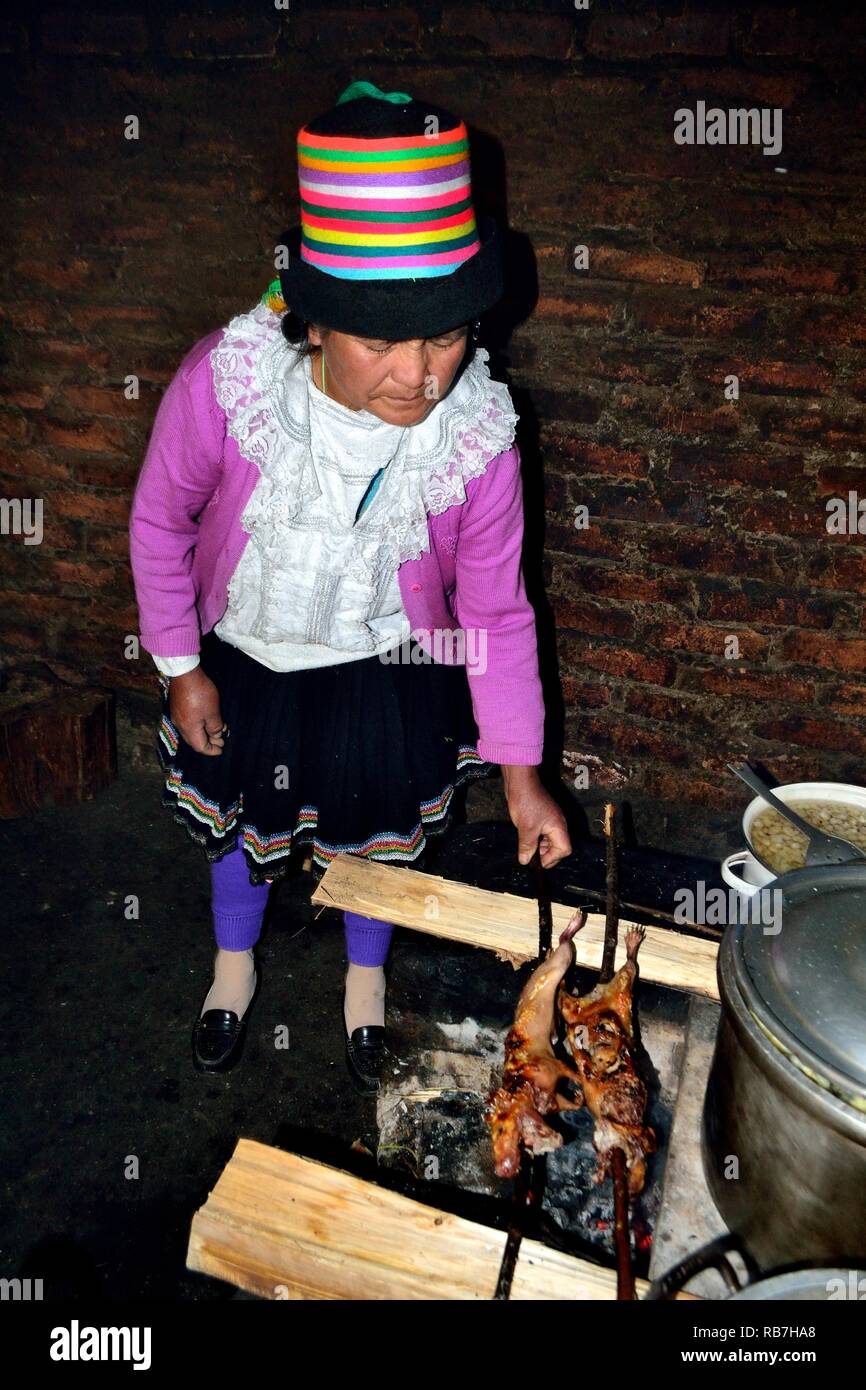 Grilled Cuy - Peasant community restaurant - Llanganuco lagoons  - National park HUASCARAN. Department of Ancash.PERU             Stock Photo