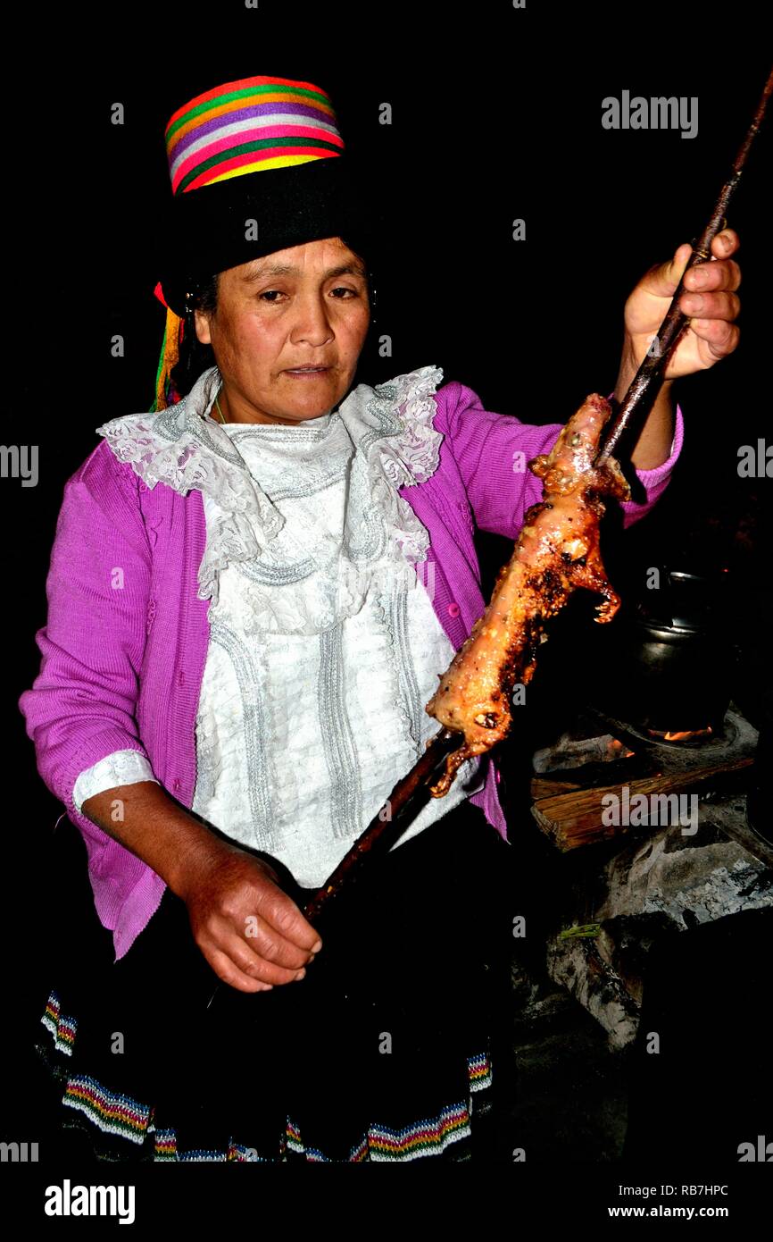 Grilled Cuy - Peasant community restaurant - Llanganuco lagoons  - National park HUASCARAN. Department of Ancash.PERU             Stock Photo