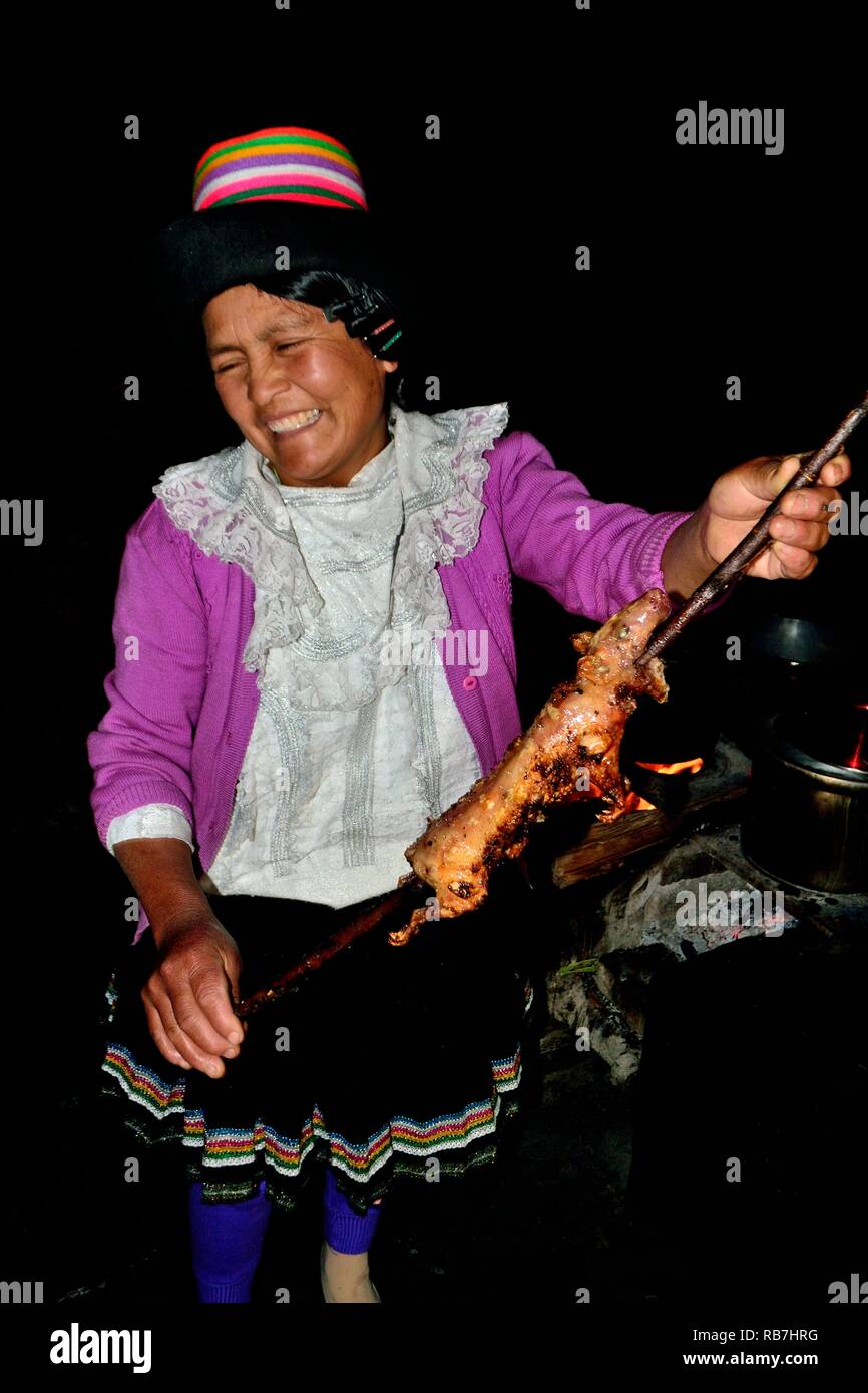 Grilled Cuy - Peasant community restaurant - Llanganuco lagoons  - National park HUASCARAN. Department of Ancash.PERU             Stock Photo
