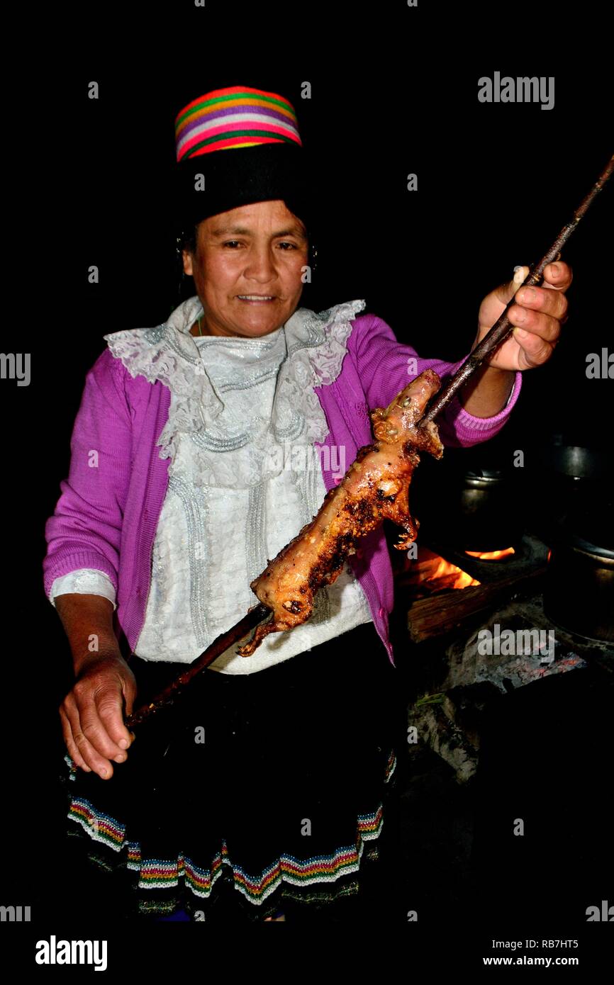 Grilled Cuy - Peasant community restaurant - Llanganuco lagoons  - National park HUASCARAN. Department of Ancash.PERU             Stock Photo
