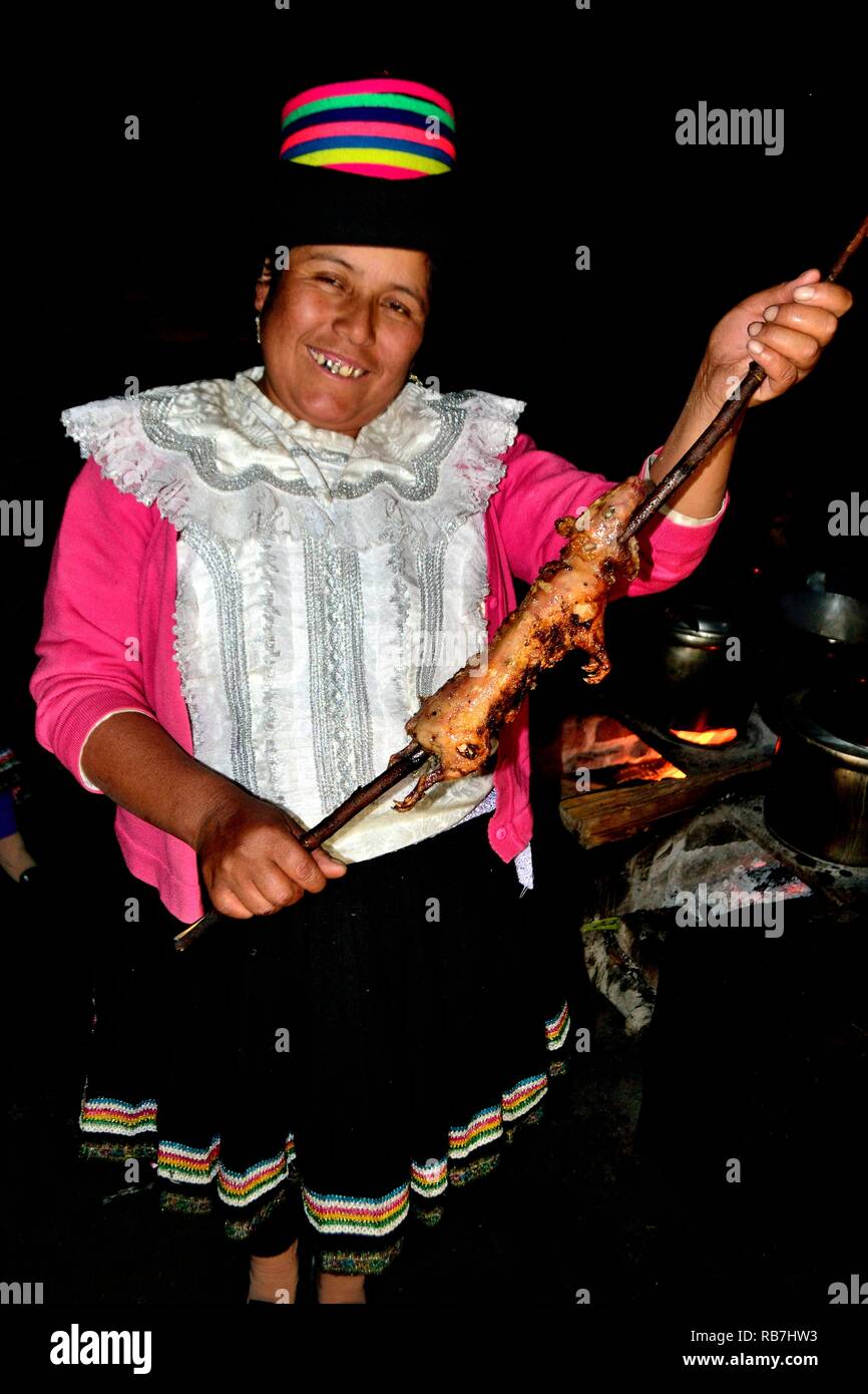 Grilled Cuy - Peasant community restaurant - Llanganuco lagoons  - National park HUASCARAN. Department of Ancash.PERU             Stock Photo