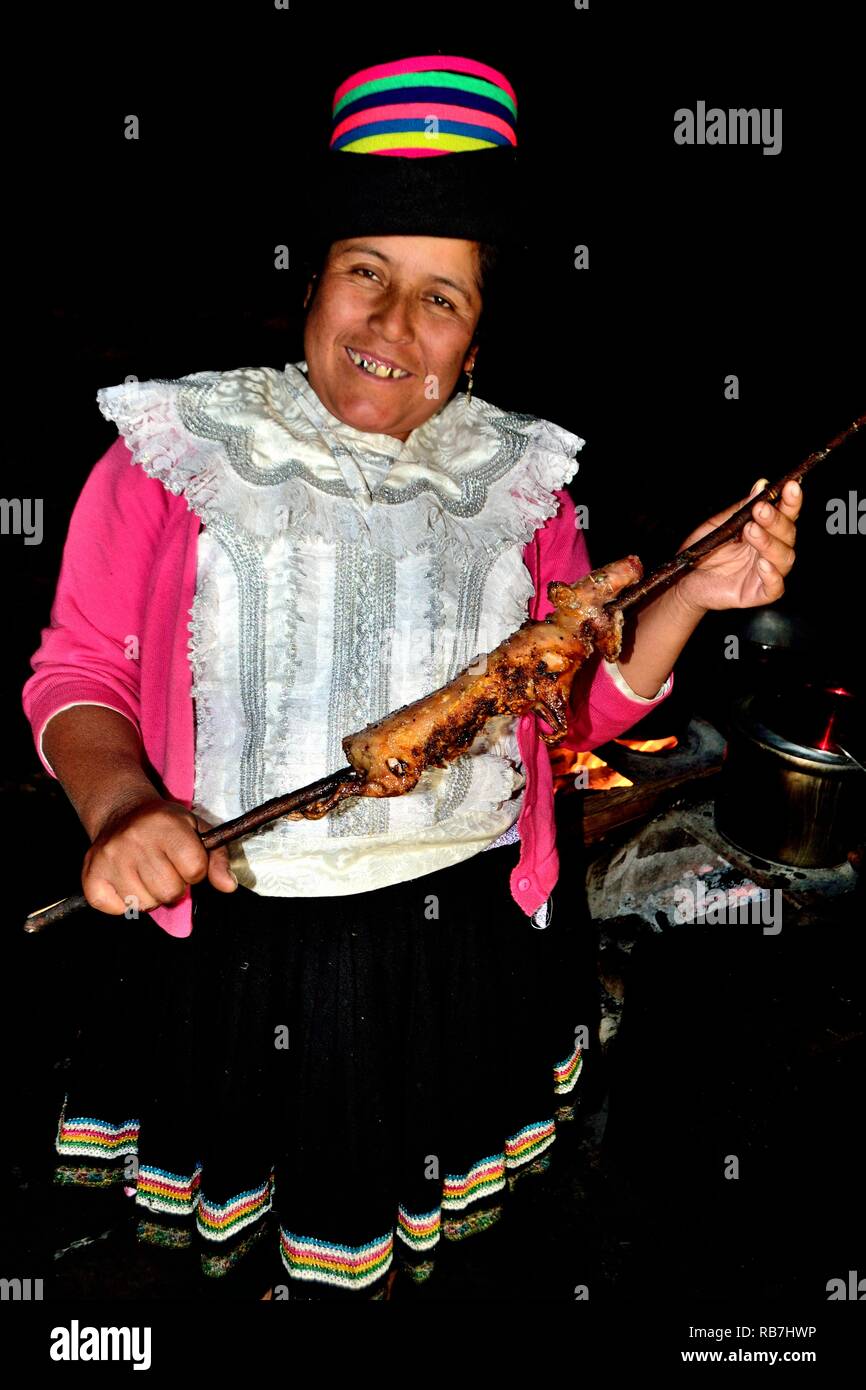 Grilled Cuy - Peasant community restaurant - Llanganuco lagoons  - National park HUASCARAN. Department of Ancash.PERU             Stock Photo